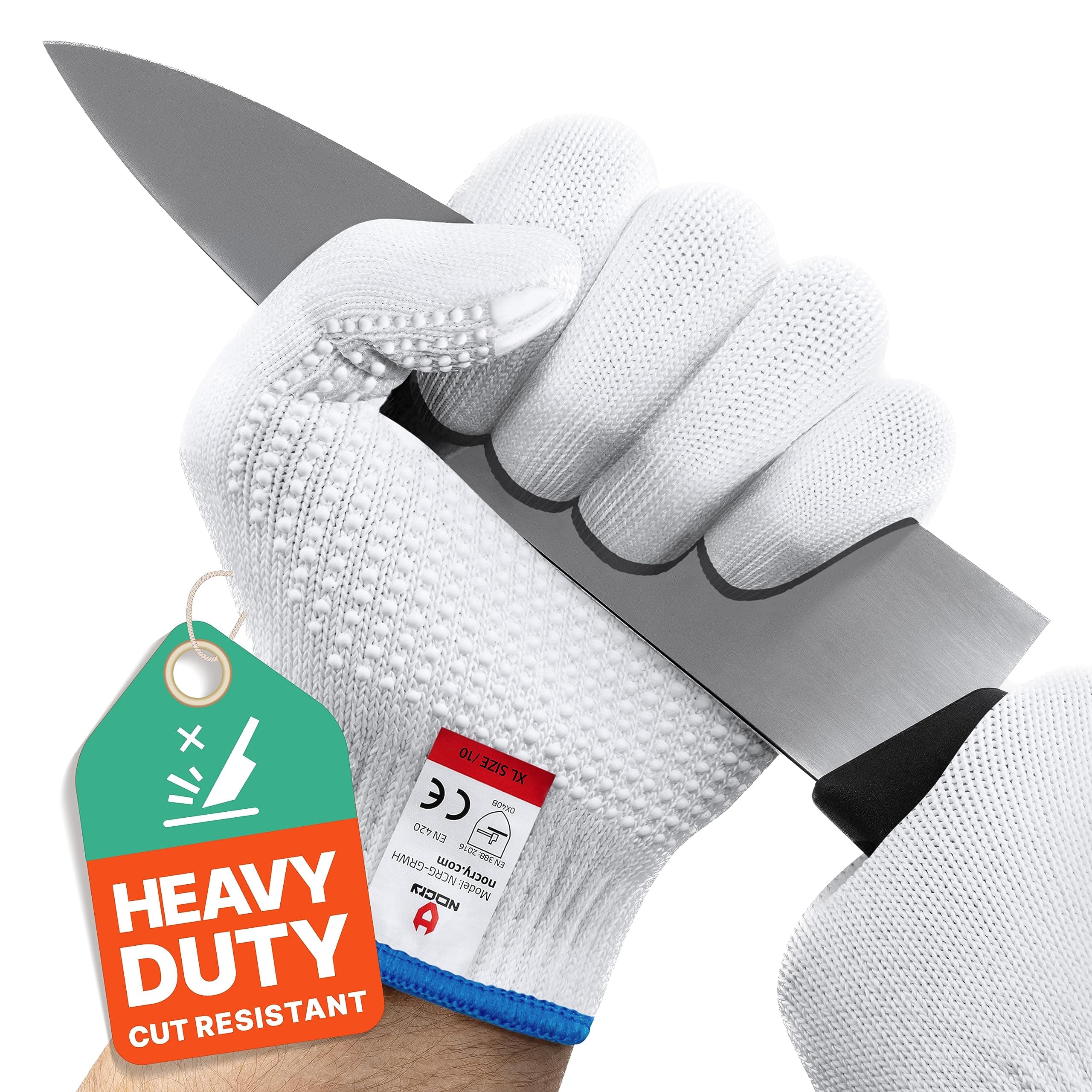 NoCry Heavy Duty Cut Resistant Work Gloves — Durable Cut Resistant Gloves with Grip Dots, Level 5 Cutting Gloves for Chefs