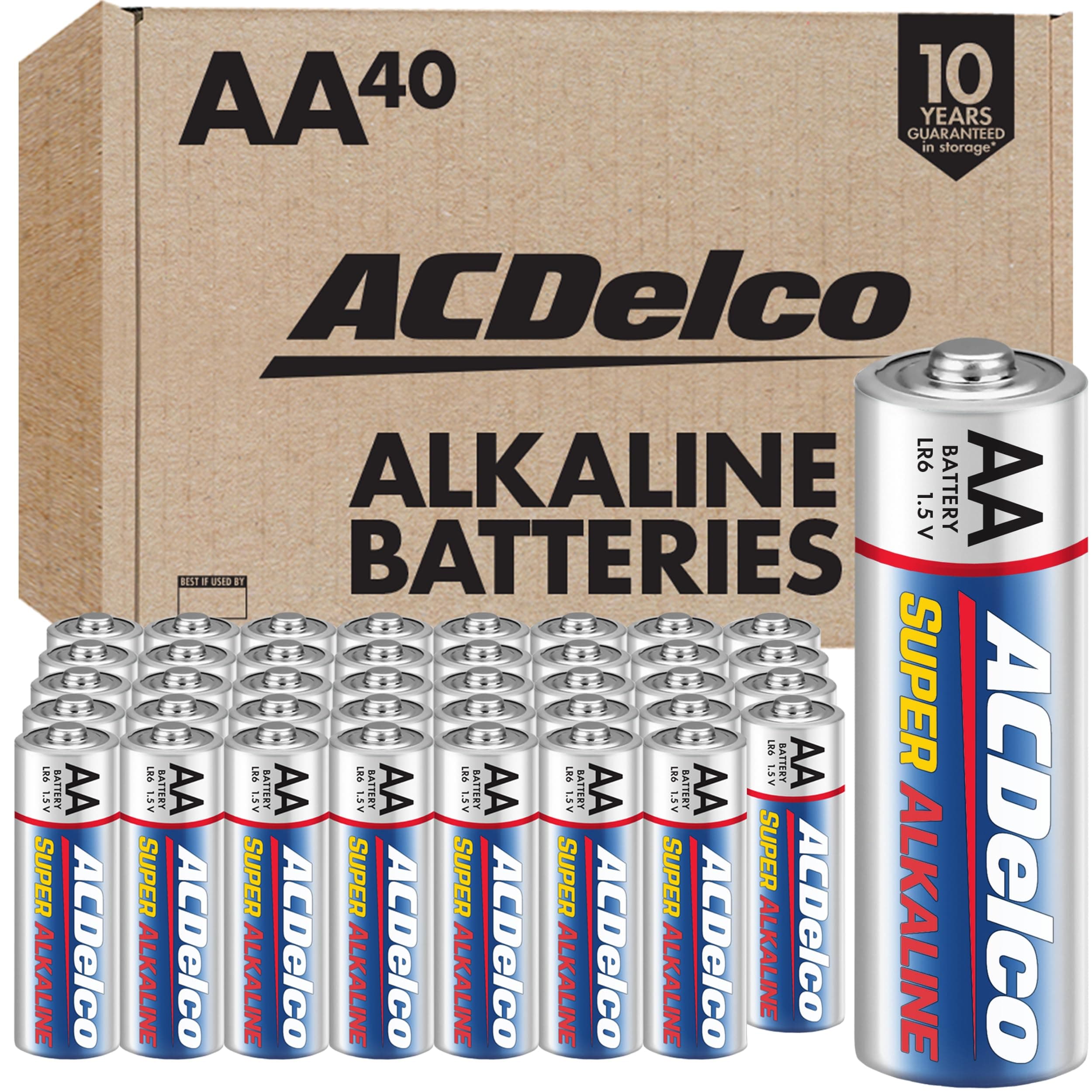 ACDelco 40-Count Double AA Batteries, Maximum Power Super Alkaline Battery for Home and Office, 10-Year Shelf Life, Reclosable Packaging