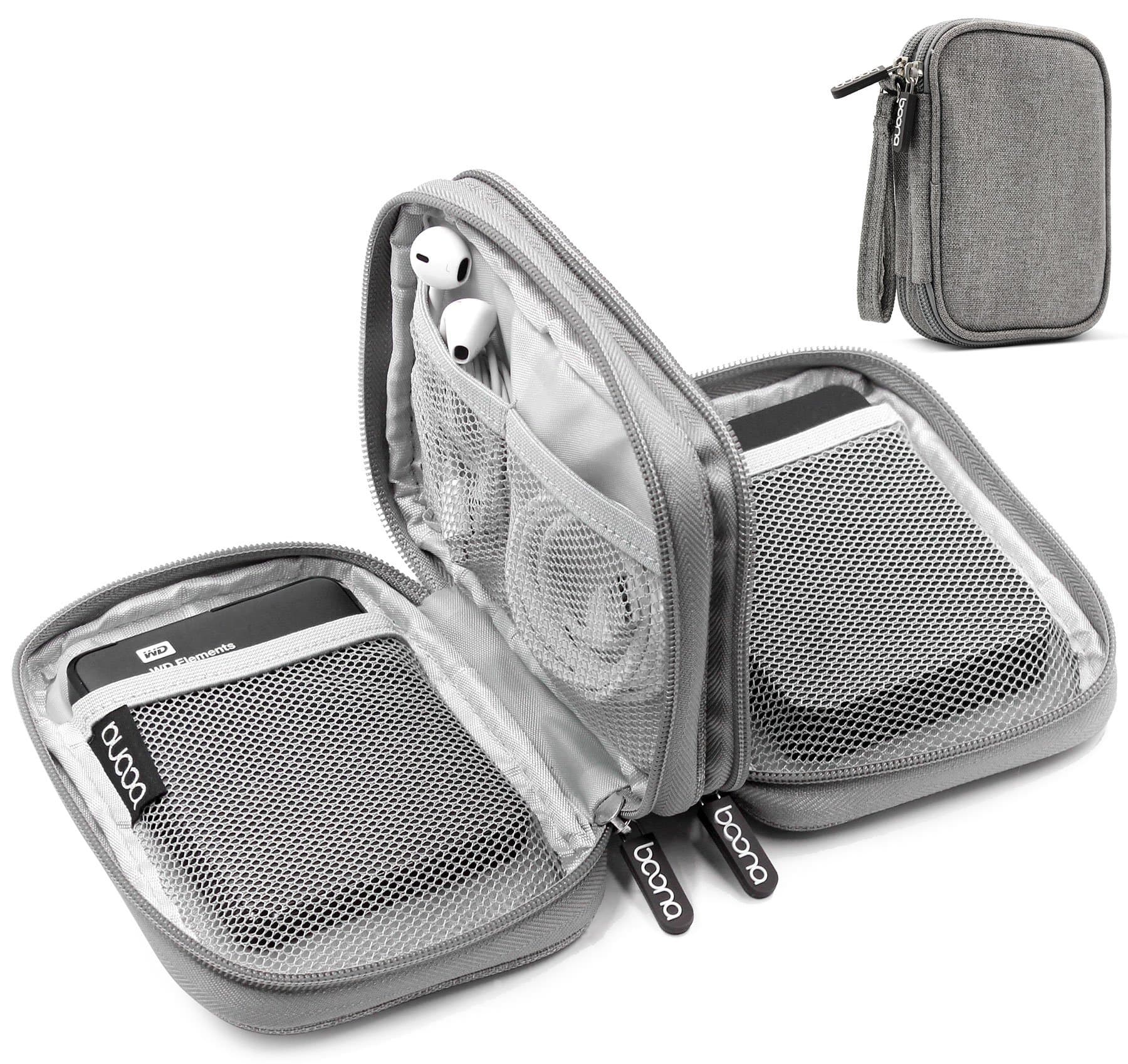 BOONA Double Layer Hard Drive 2.5 inches Case, Shockproof Carry Case(L,Gray,Canvas)