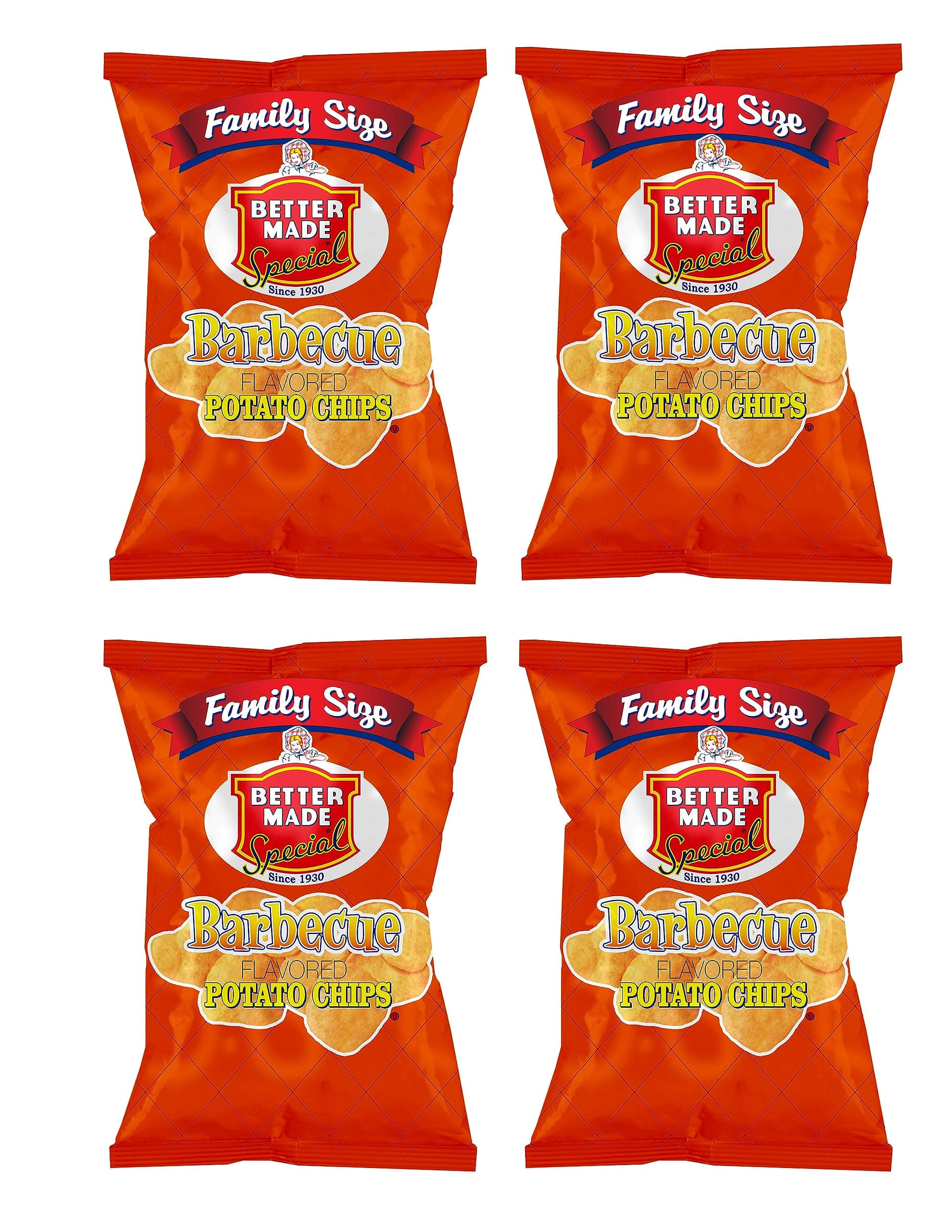 BBQ Potato Chips - Four (4) Pack - 8.5-9 oz Family Size Bags - Crispy, Crunchy, Salty Snacks Made From Fresh Potatoes - Gluten Free - Family Owned and Operated