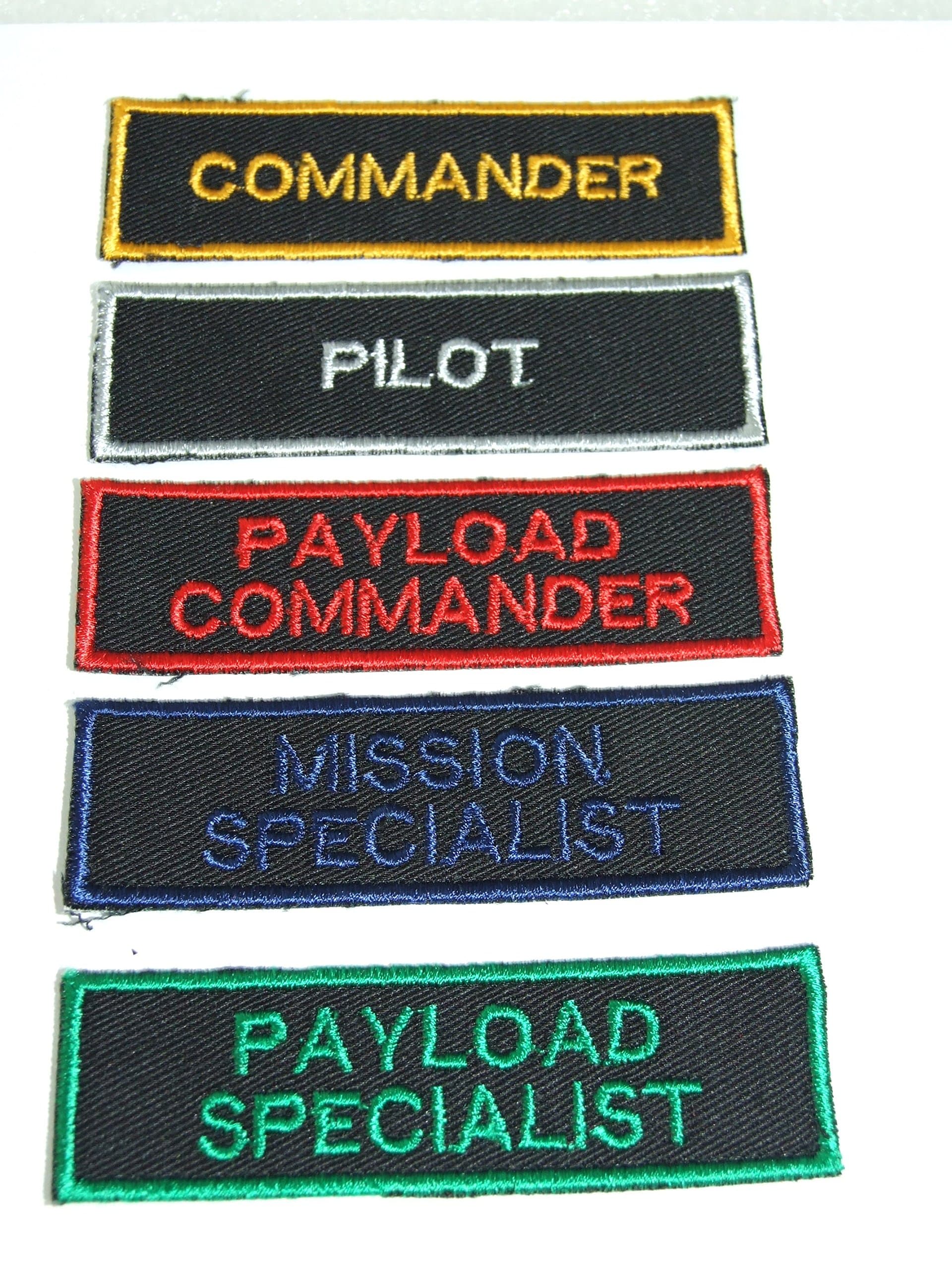 Nasa Space Shuttle Astronaut Patch Set Pilot, Commander, Mission Specialist ,Payload Specialist, Payload Commander Iron-on patch application emblem