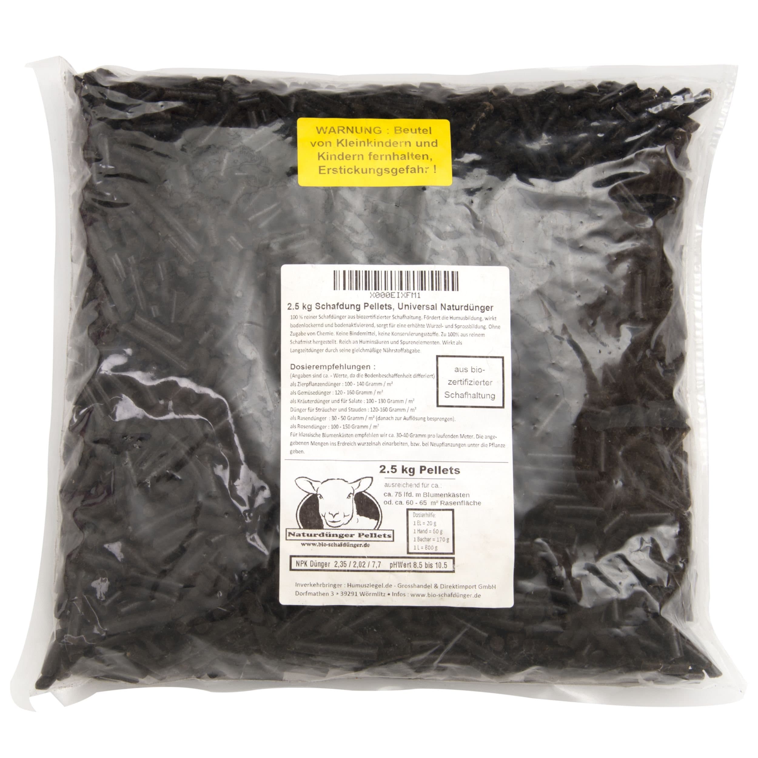 2.5 kilogram Pellets Made from Sheep Manure, Universal, All-Purpose, Natural, Long-Term Fertilizer, Plant Food, for Potting Soil and Flower Bed, Flower Box