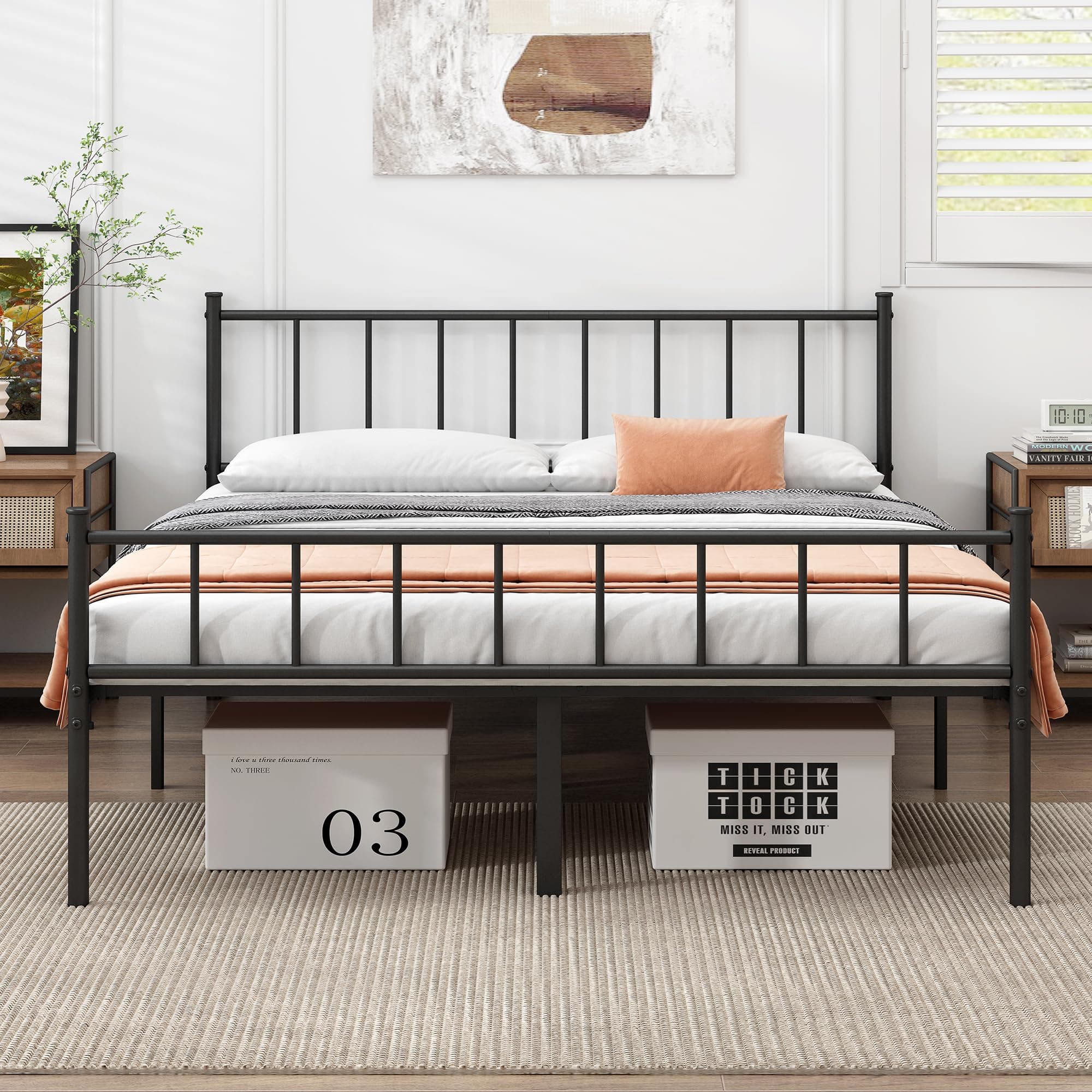 DIIYIV Queen Bed Frame-Classic Metal Platform Bed Frame,Mattress Foundation with Steel Slat Support,Under Foundation Storage,No Box Spring Needed, Easy Assembly, Queen Size