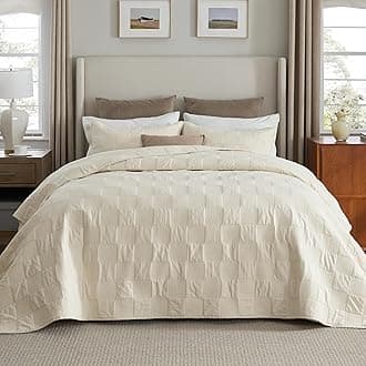 Bedsure 100% Cotton Quilt Set - Lightweight King Bedspread, Cozy Beige Bedding Coverlet 3-Piece with Pillow Shams in Checker Pattern for All Season, 106x96 inches, 100% Cotton VoileOEKO-TEX STANDARD 100