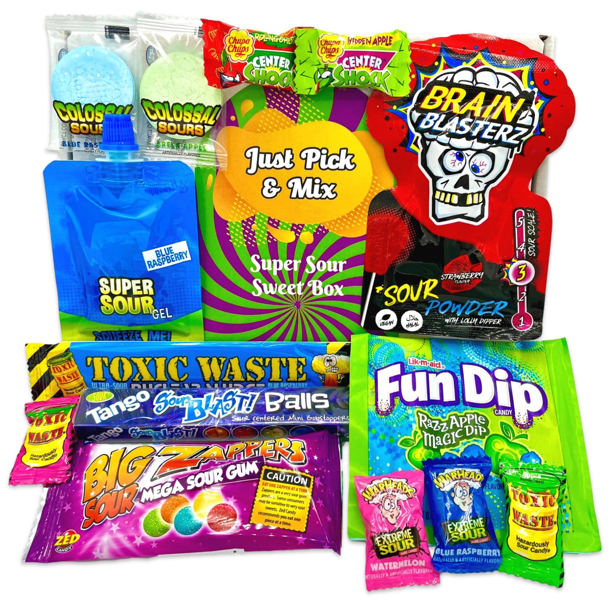 Just Pick & Mix Ultimate Super Sour Sweets Selection Box Full of American Sour Sweets Including Warheads, Toxic Waste and Brain Blaster