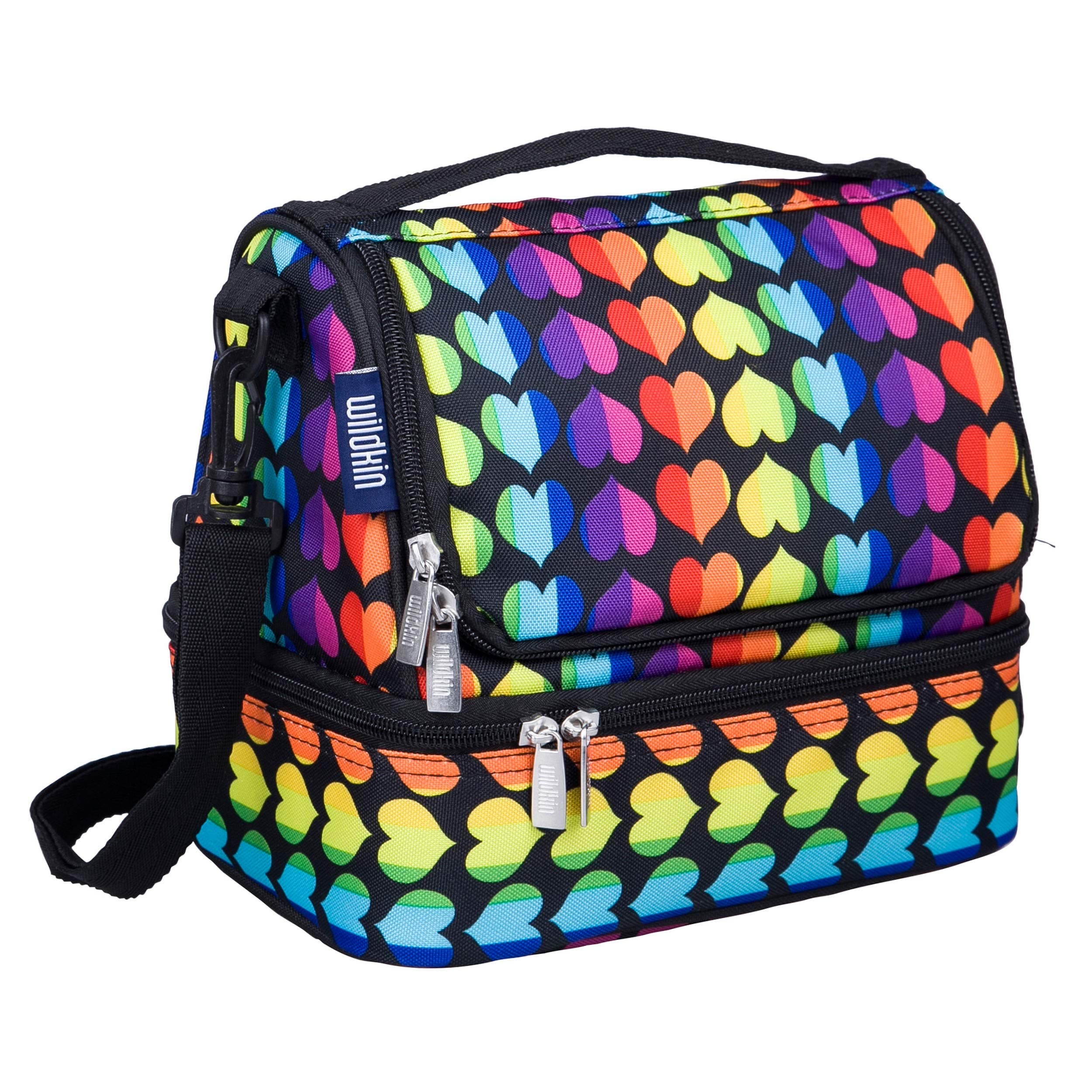 52701 Rainbow Hearts Two Compartment Double Decker Lunch Bag, Polyester