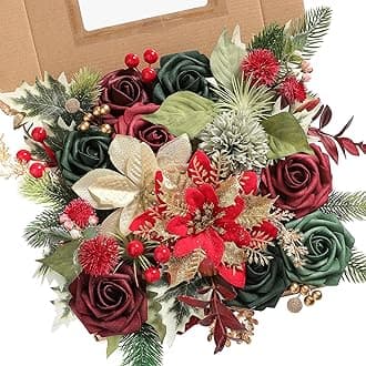 Serra Flora - Box of Artificial Christmas Flowers and Leaves Bulk with Stems Crafts Christmas Tree Ornaments Christmas Wreath Floral Arrangements