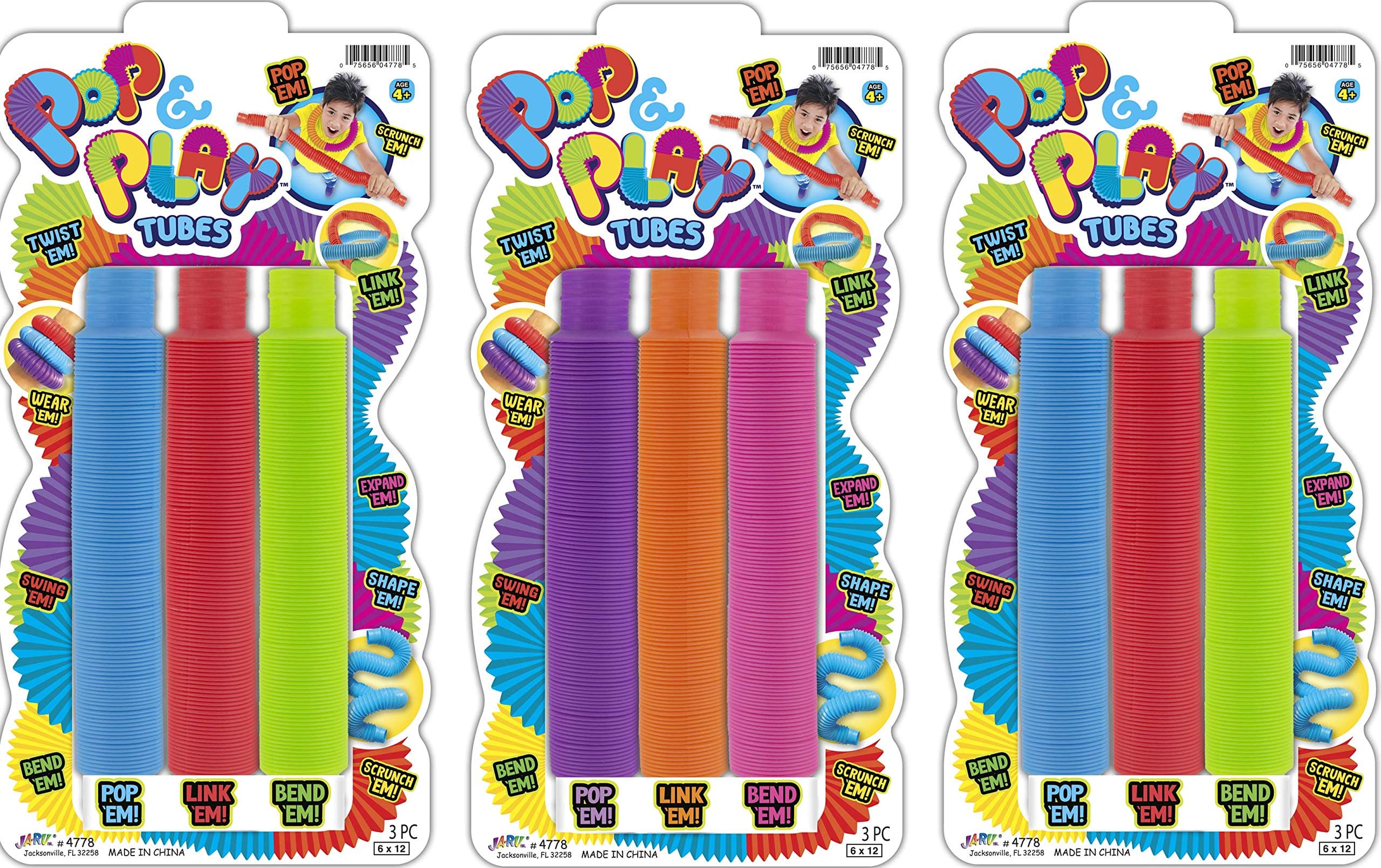 JA-RU Pop & Play Pull Pop Tubes (9 Tubes in 3 Pack) Plastic Bendy Pipes Fidget Toy for Kids & Adults. Educational STEM Sensory Toys Building & Construction Activity. Flexible Tube Stress Toys 4778-3s
