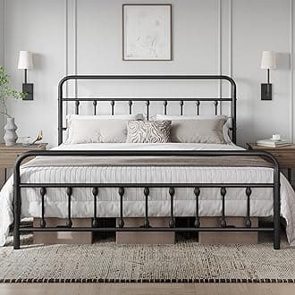 Yaheetech Classic Metal Platform Bed Frame Mattress Foundation with Victorian Style Iron-Art Headboard/Footboard/Under Bed Storage/No Box Spring Needed/California King Size Black
