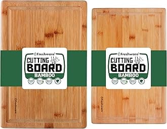Freshware Bamboo Cutting Boards for Kitchen with Juice Groove [Set of 2] Wood Cutting Board for Chopping Meat, Vegetables, Fruits, Cheese, Knife Friendly Serving Tray with Handles
