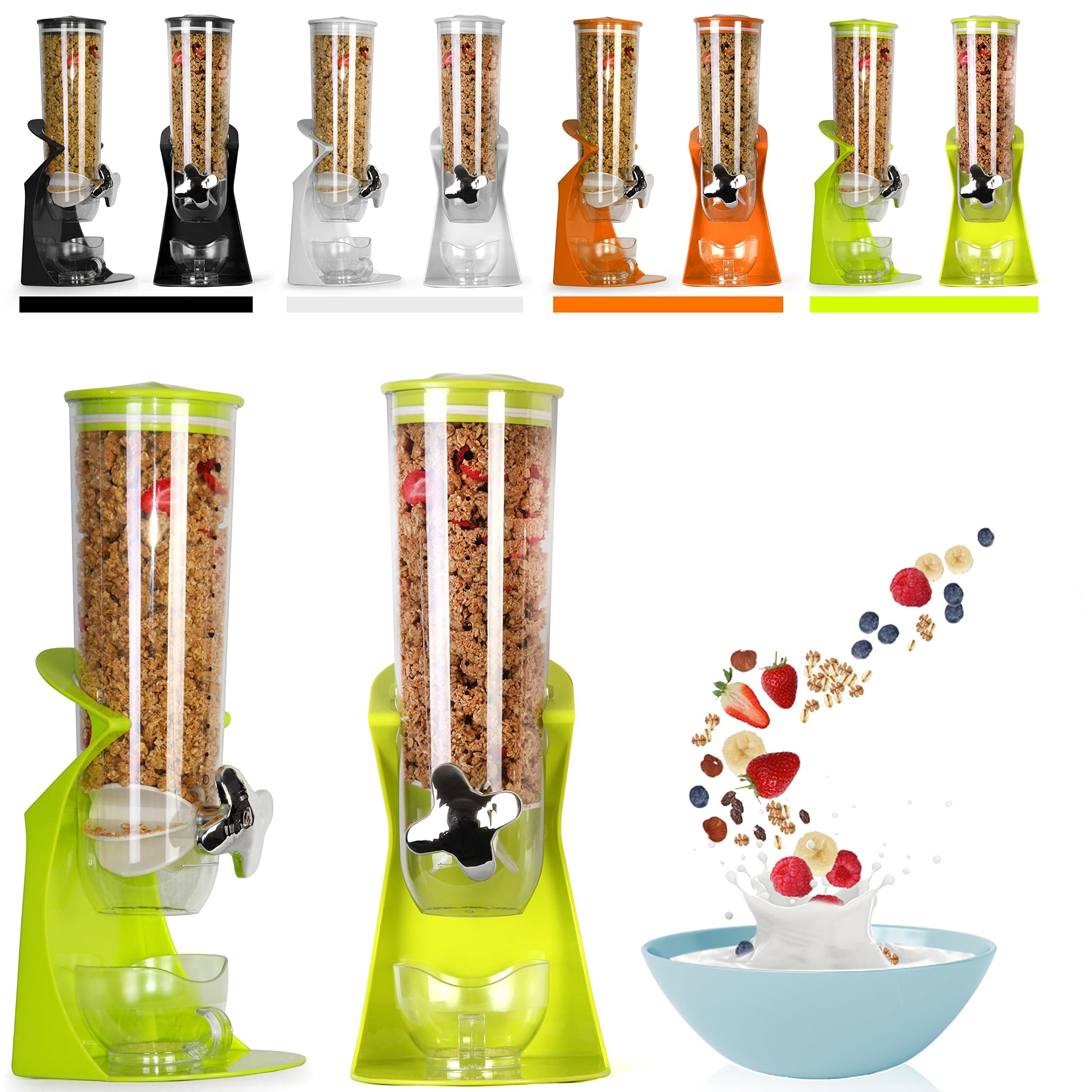 wall mount cereal dispenser Airtight Clear Container With Built In Spill Tray for Dry Food, Breakfast Cereal, Pets, Cat, Dog Food, Candy&Meals air tight for fresh and clean storage(black single)