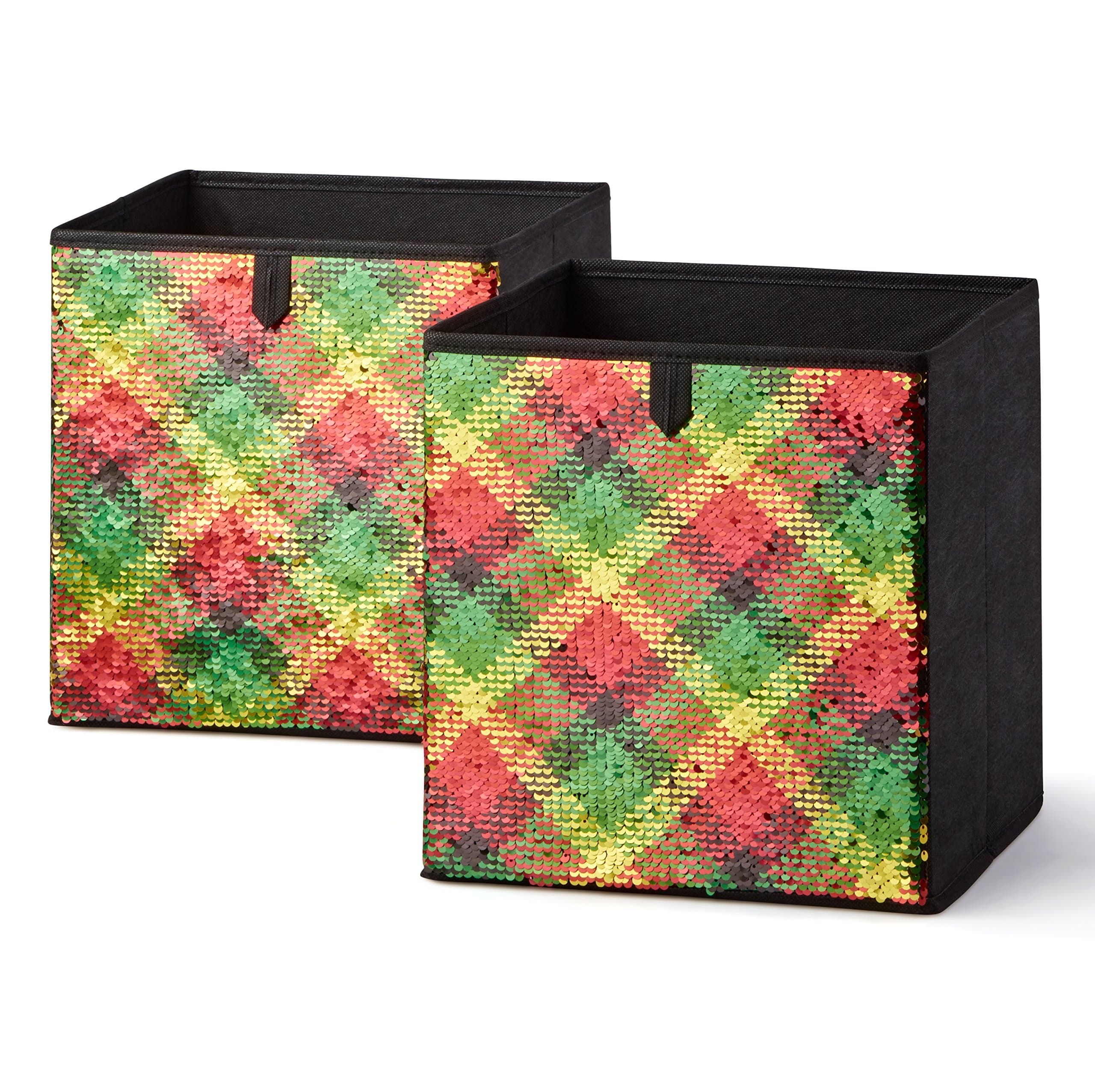 Sequin Collapsible Storage Cube Bin (Red Green Gold Plaid)