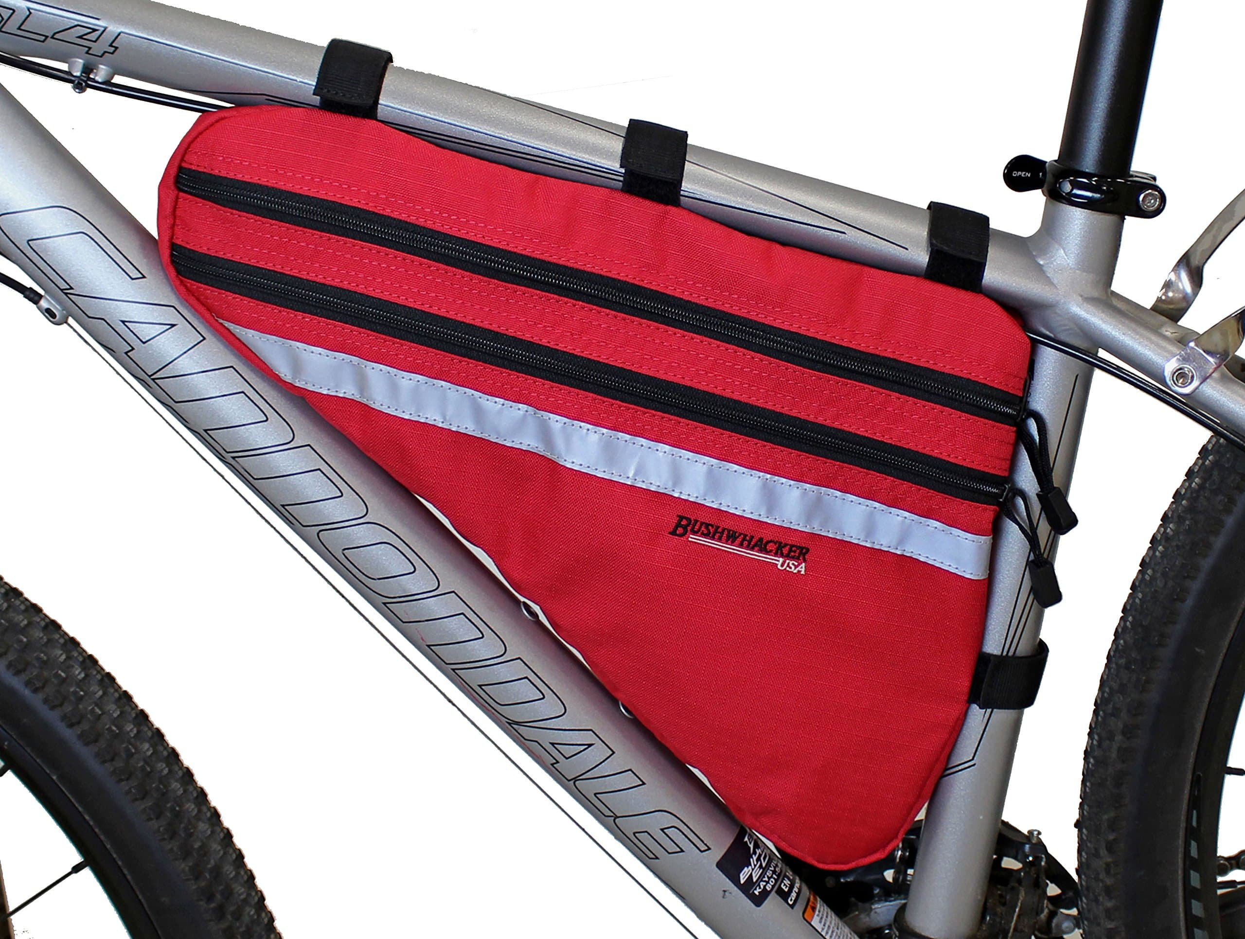 Bushwhacker Fargo Red - Large Triangle Bicycle Frame Bag w/Reflective Trim Cycling Pack Bike Under Seat Top Tube Bag Front Rear Accessories Crossbar