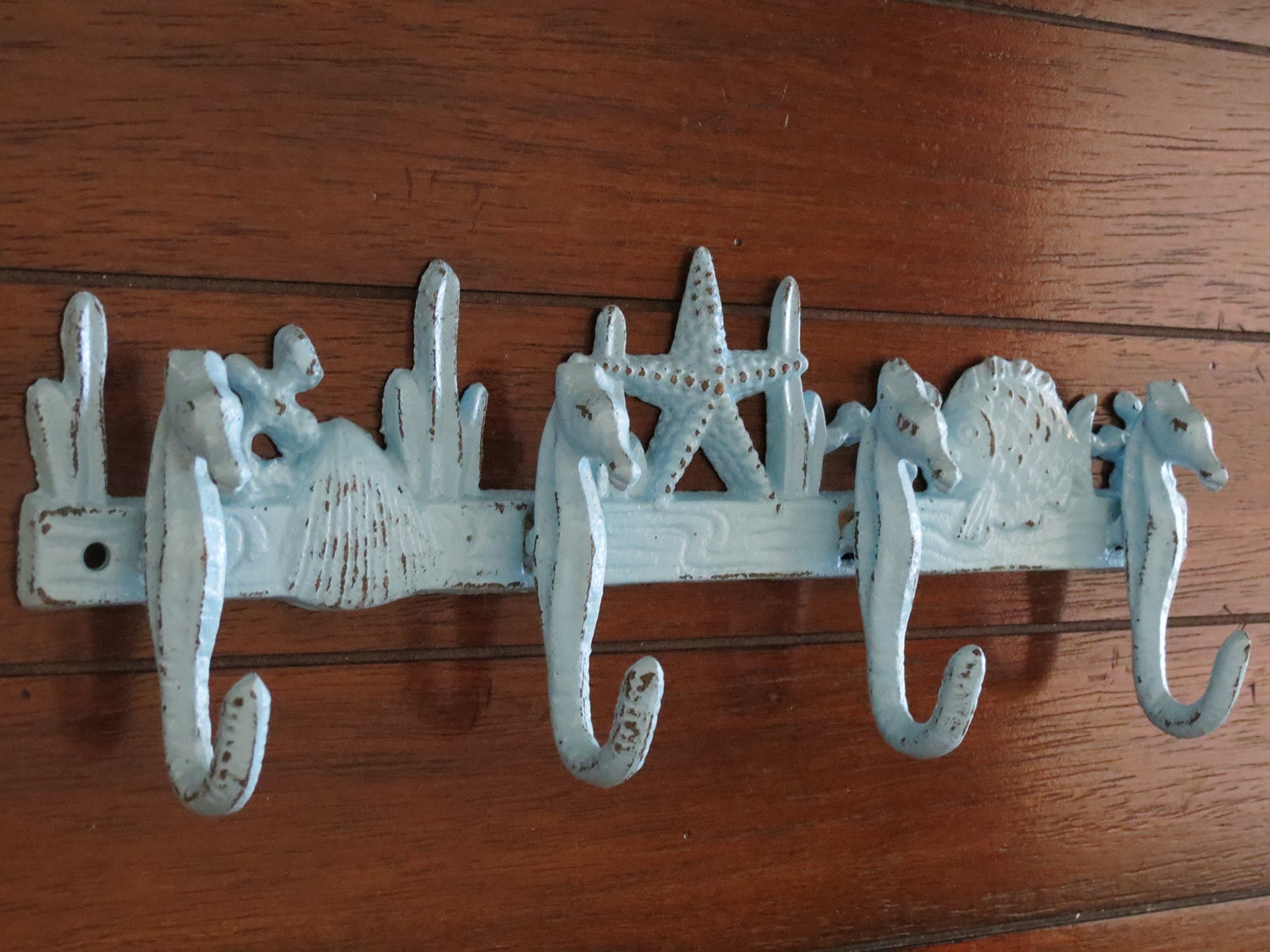 Sea Theme Rack/Nautical Hook/Cast Iron Rack/Aqua Blue or Pick Color/Towel Hook/Bathroom Hook/Jewelry Organizer