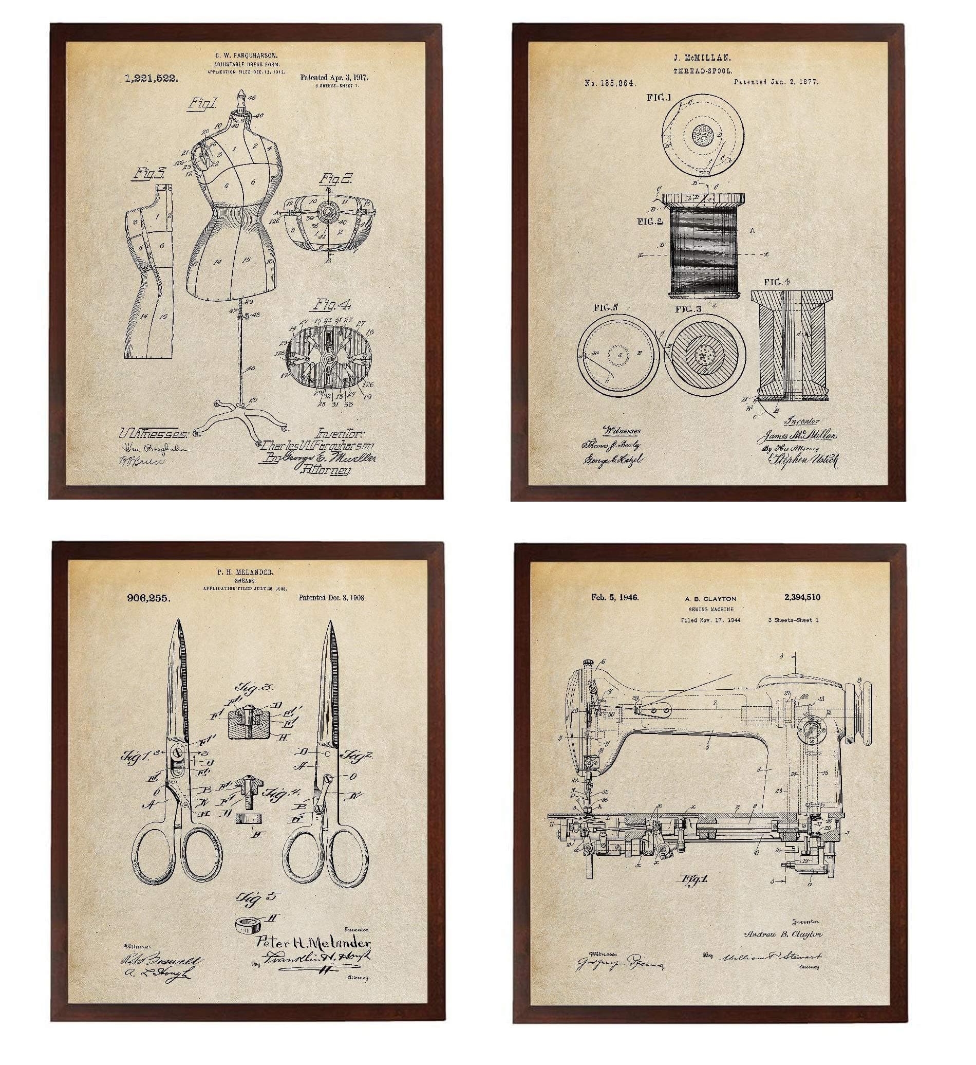 Turnip Designs Dress Form 1917 Thread Pool Sewing Shears Machine 1946 Patent Poster Sewing Room Decor Fashion Designer TDP1137