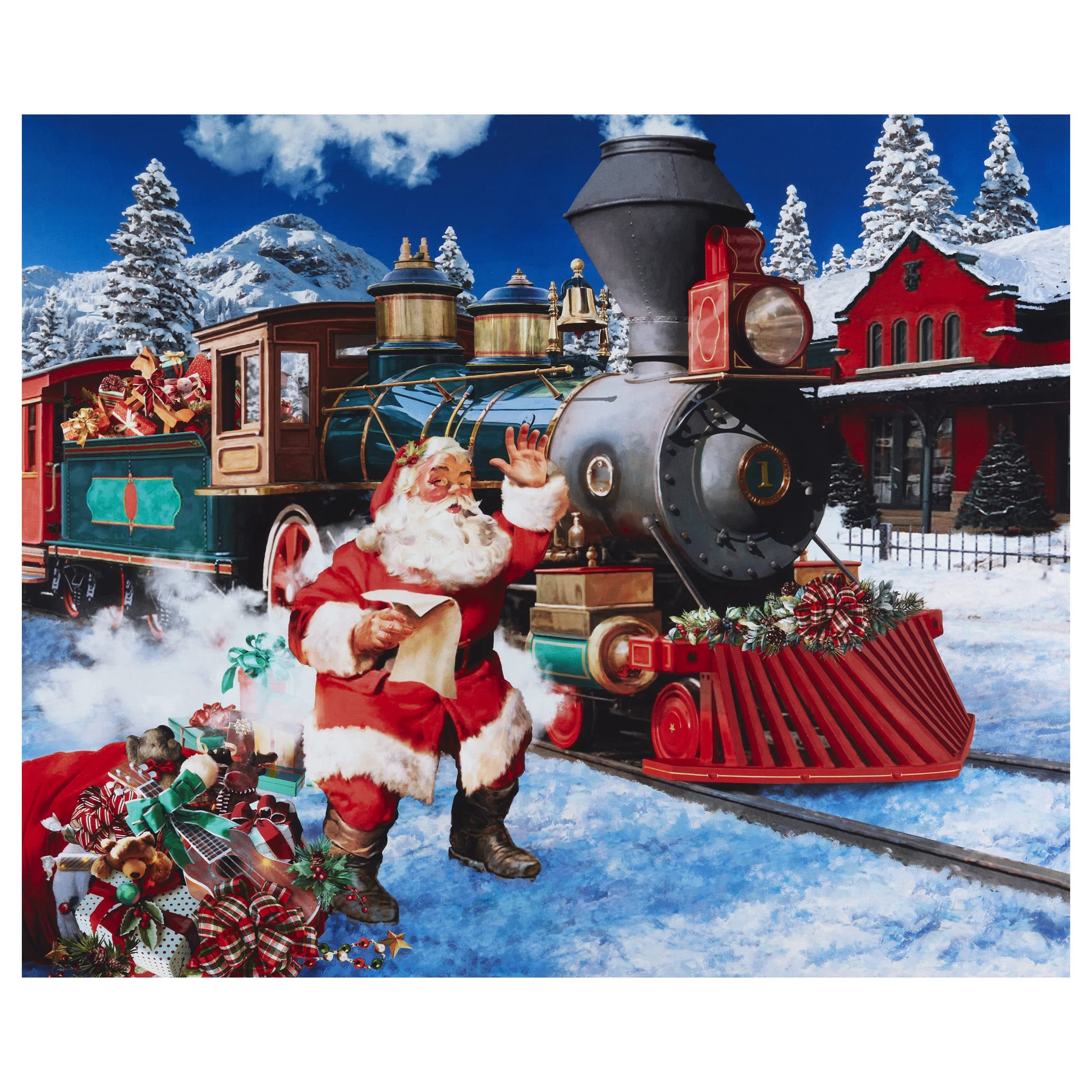 Hoffman Digital Ol' St. Nick Santa Train 36" Panel Christmas, Fabric by The Yard