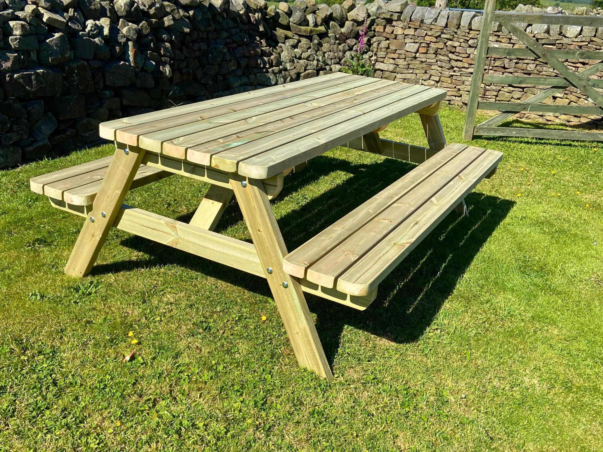 MG Timber Heavy Duty Premium, A-frame Picnic table, Bench. Made From Pressure Treated Swedish Redwood (ROUND CORNERS, 5FT)