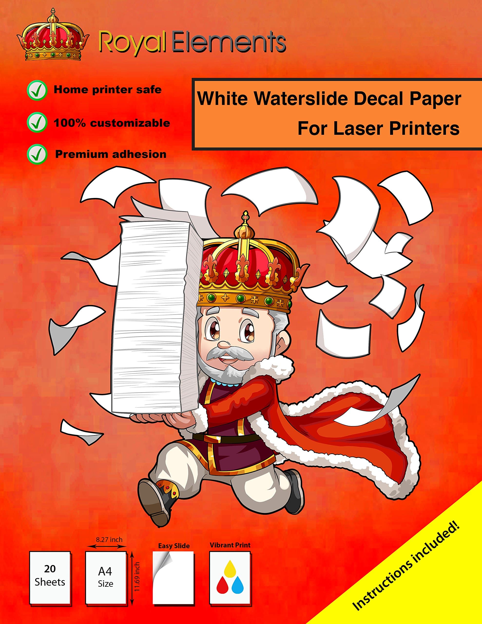 Royal Elements Waterslide Decal Paper - White for Laser Printers - 20 Sheets