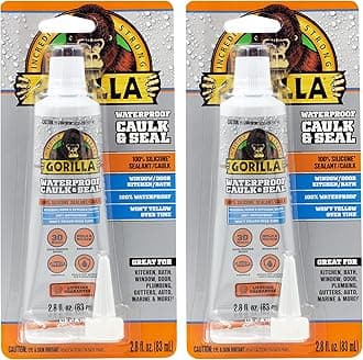 Gorilla 100% Silicone Caulk, Waterproof Sealant, 2.8oz Squeeze Tube (Pack of 2) – Clear -10 Year Mold Resistant Kitchen, Window, Bath, Marine, Door and More