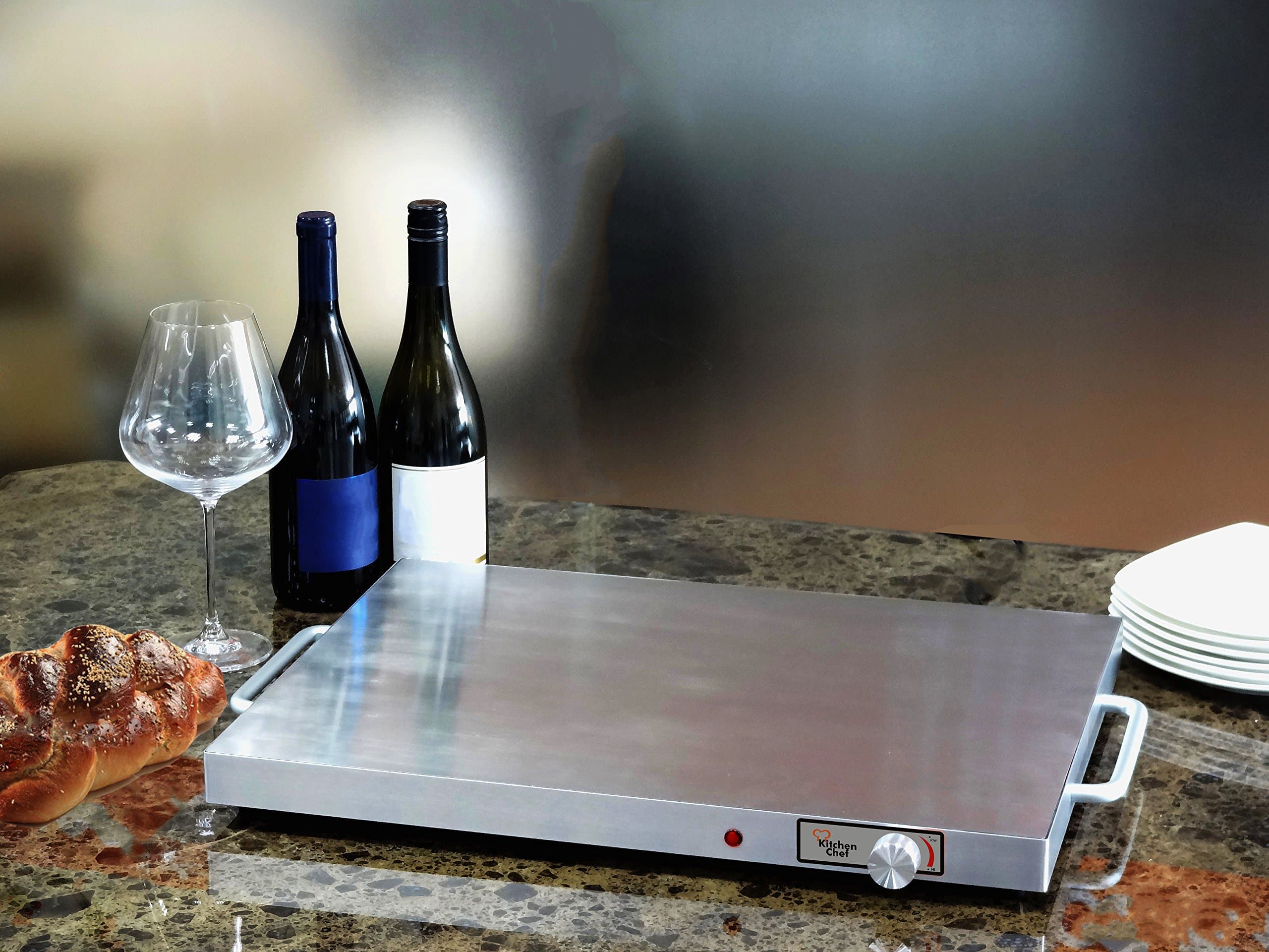 Kitchen Chef Shabbos Safe Buffet Warming Tray Hot Plate with Stainless Steel 21" x 16" (53cm x 40cm) Heating Surface - Safe for Shabbos and Weekday Use - CE Listed for Safety