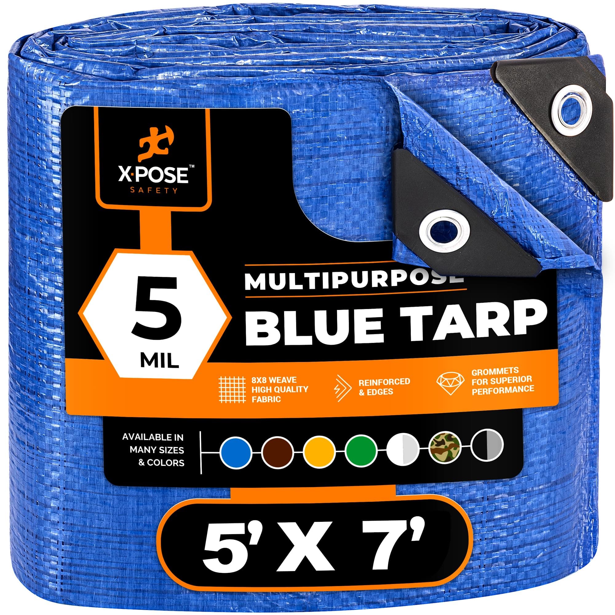 Better Blue Poly Tarp - 5' X 7' - Multipurpose Protective Cover, Lightweight, Durable, Waterproof, Weather Proof - 5 Mil Thick Polyethylene - by Xpose Safety