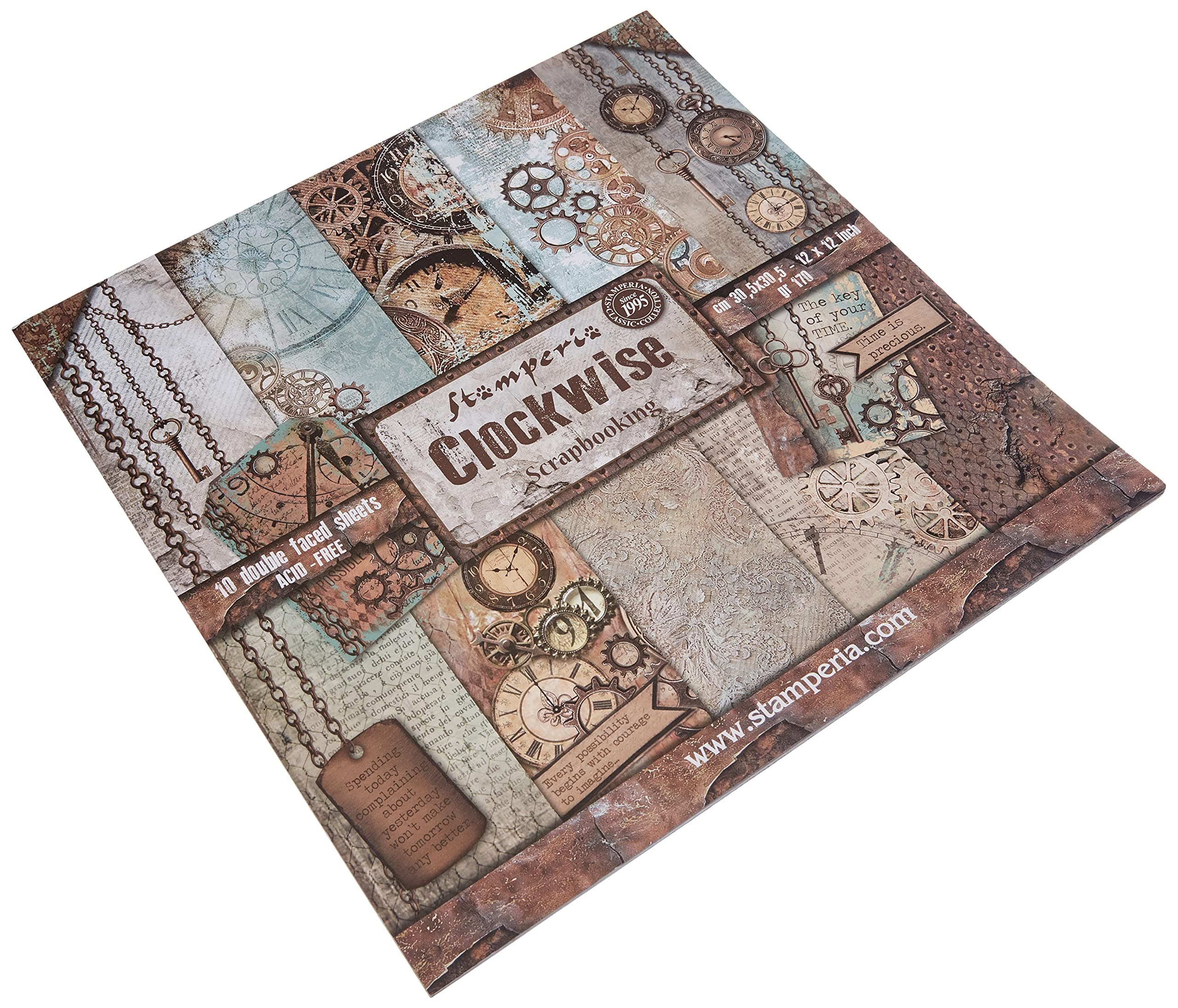 STAMPERIA Paper Pad 10 Sheets Double Sided Clocks, Paper, Multi-Colour, 30.5 x 30.5 (12" x 12")