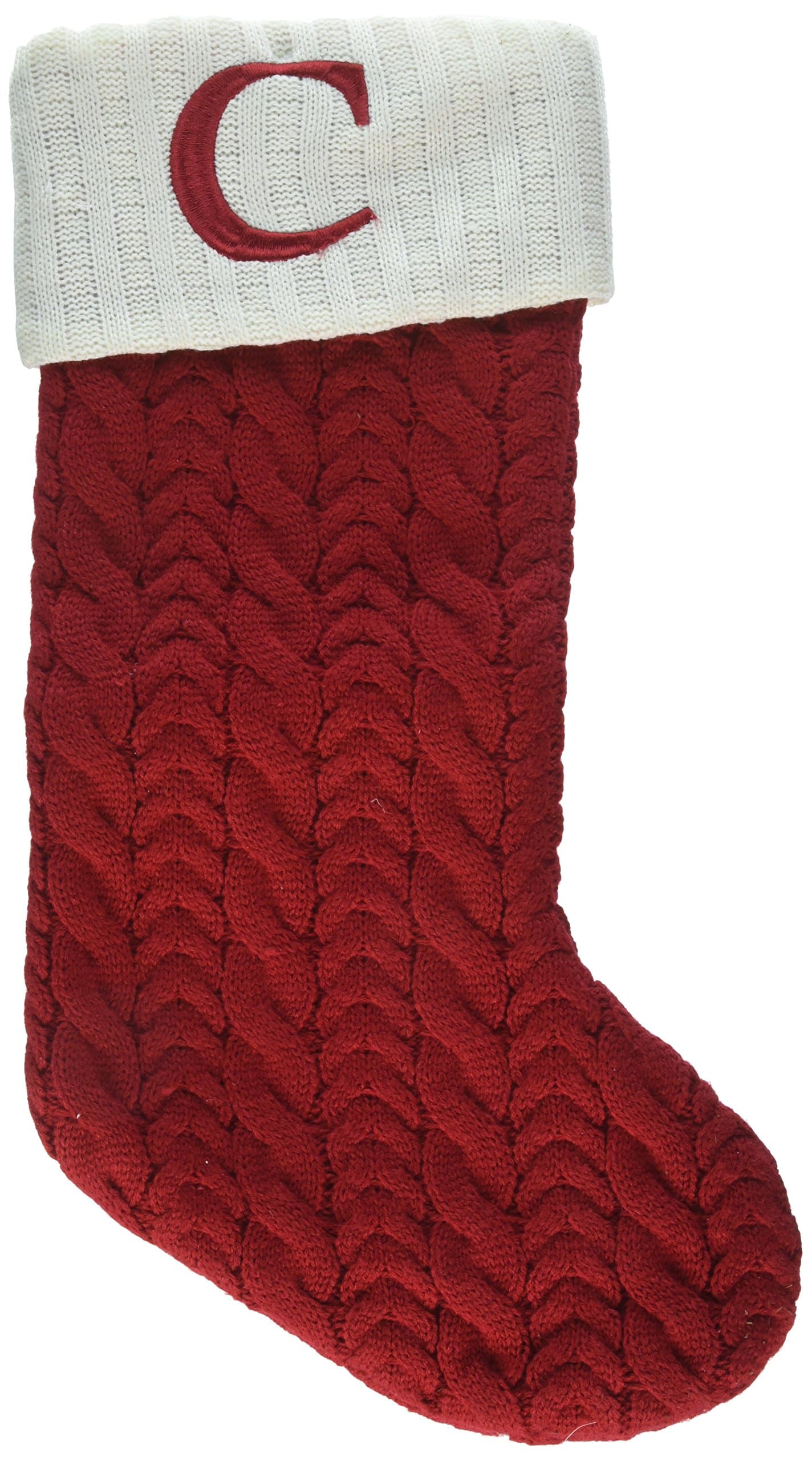 21 Inch Cable Knit Monogram Christmas Stocking (Embroidered C)