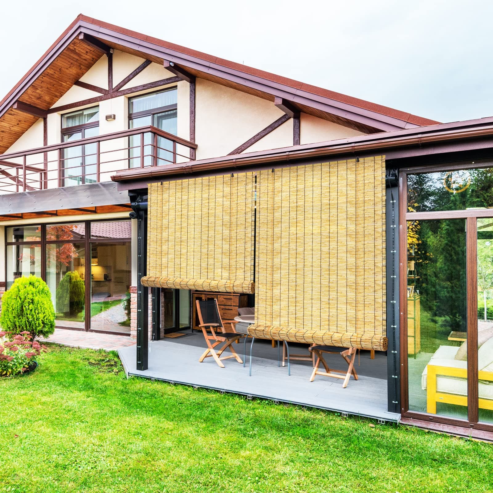 Bamboo Shade,2 Pack Reed Roller Shutters Curtains,47" W x 71" H Window Blinds for Outdoor Patio Natural Reed Blinds