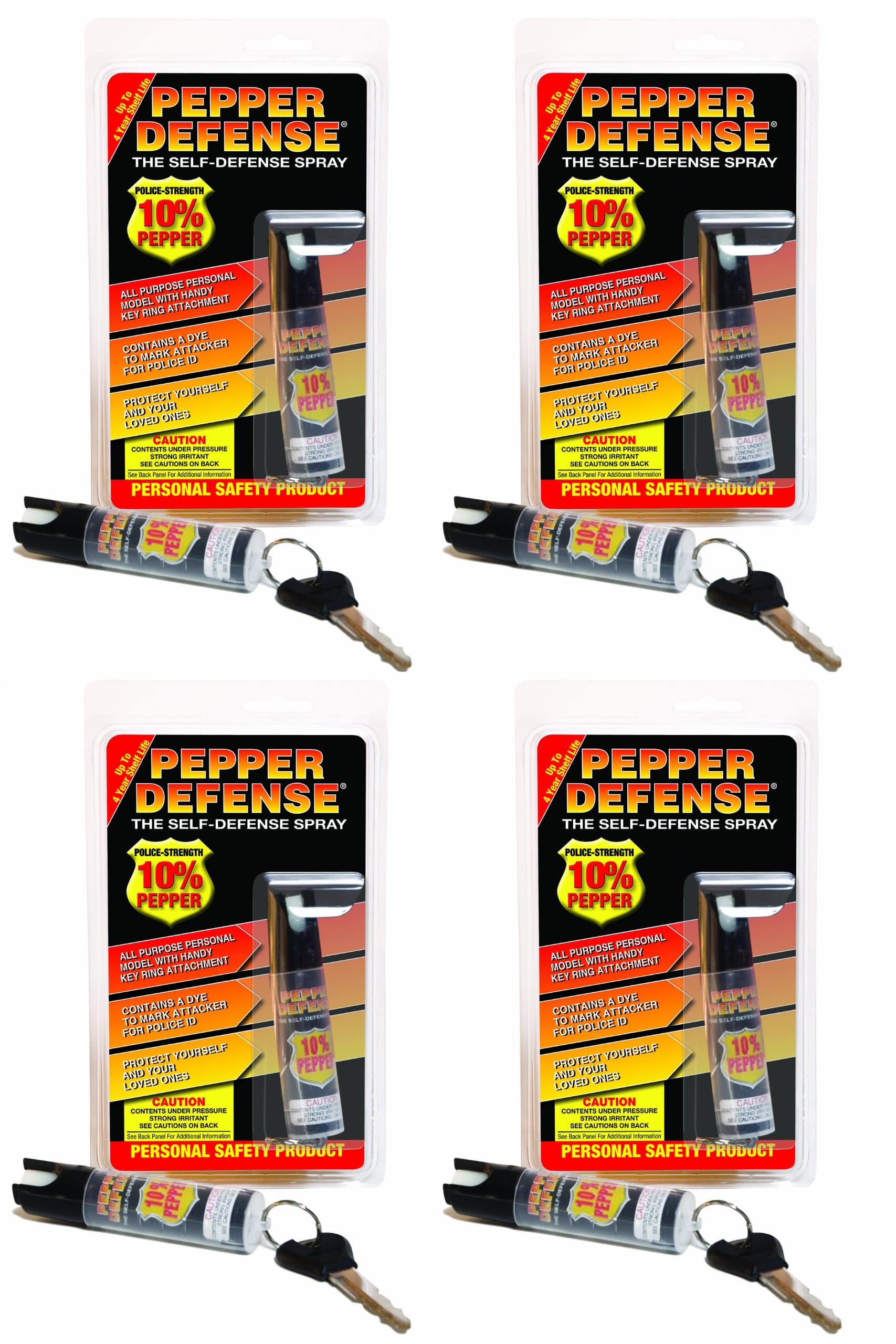 4-Pack Stream Pepper Spray - Maximum Police Strength OC Formula, Marking Dye, Twist Lock Glow Trigger, Keychain Attachment, Non Lethal Self Protection, Personal Safety
