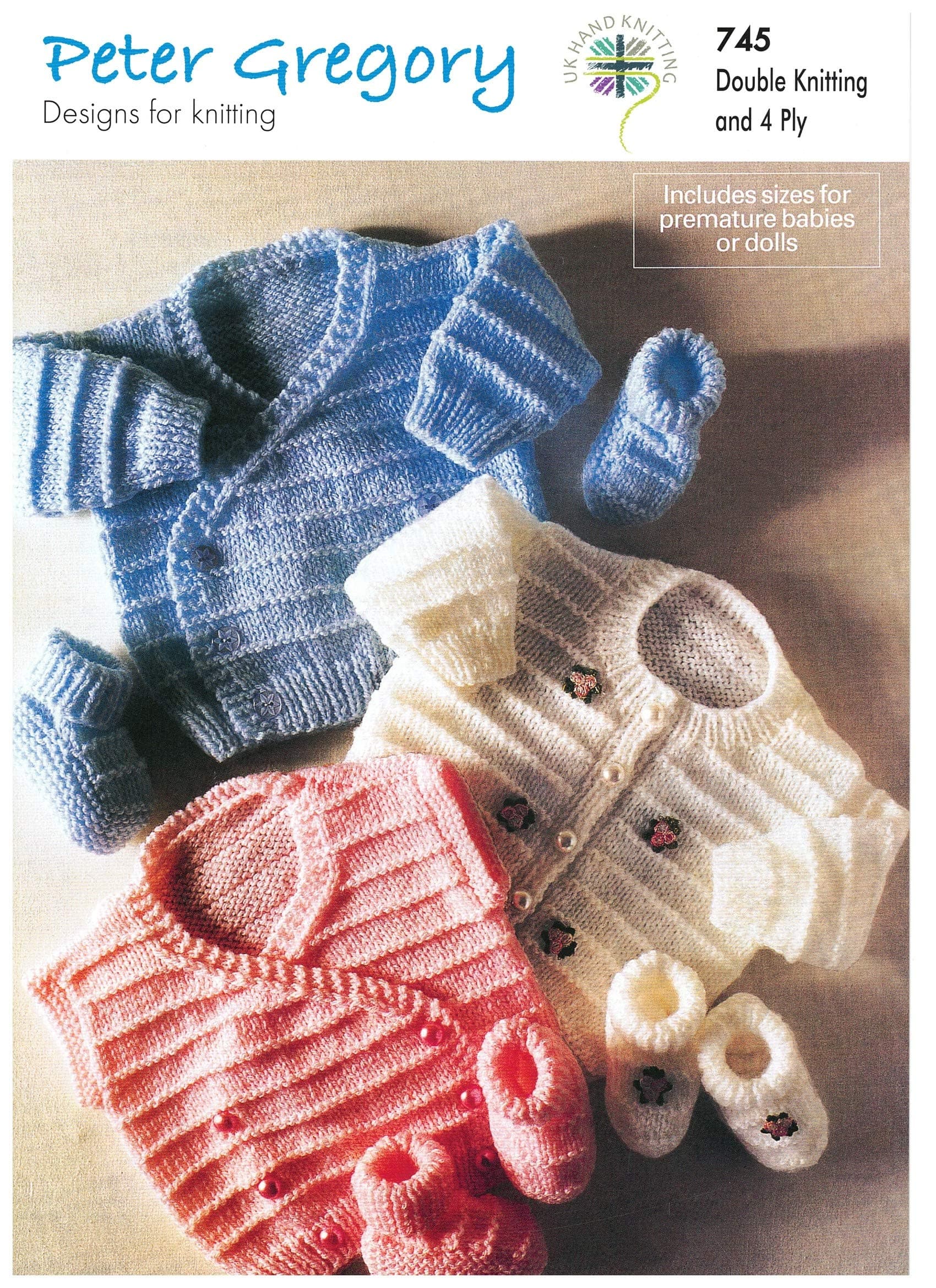 Peter Gregory Dk & 4Ply Knitting Pattern 745 Including Premature Sizes