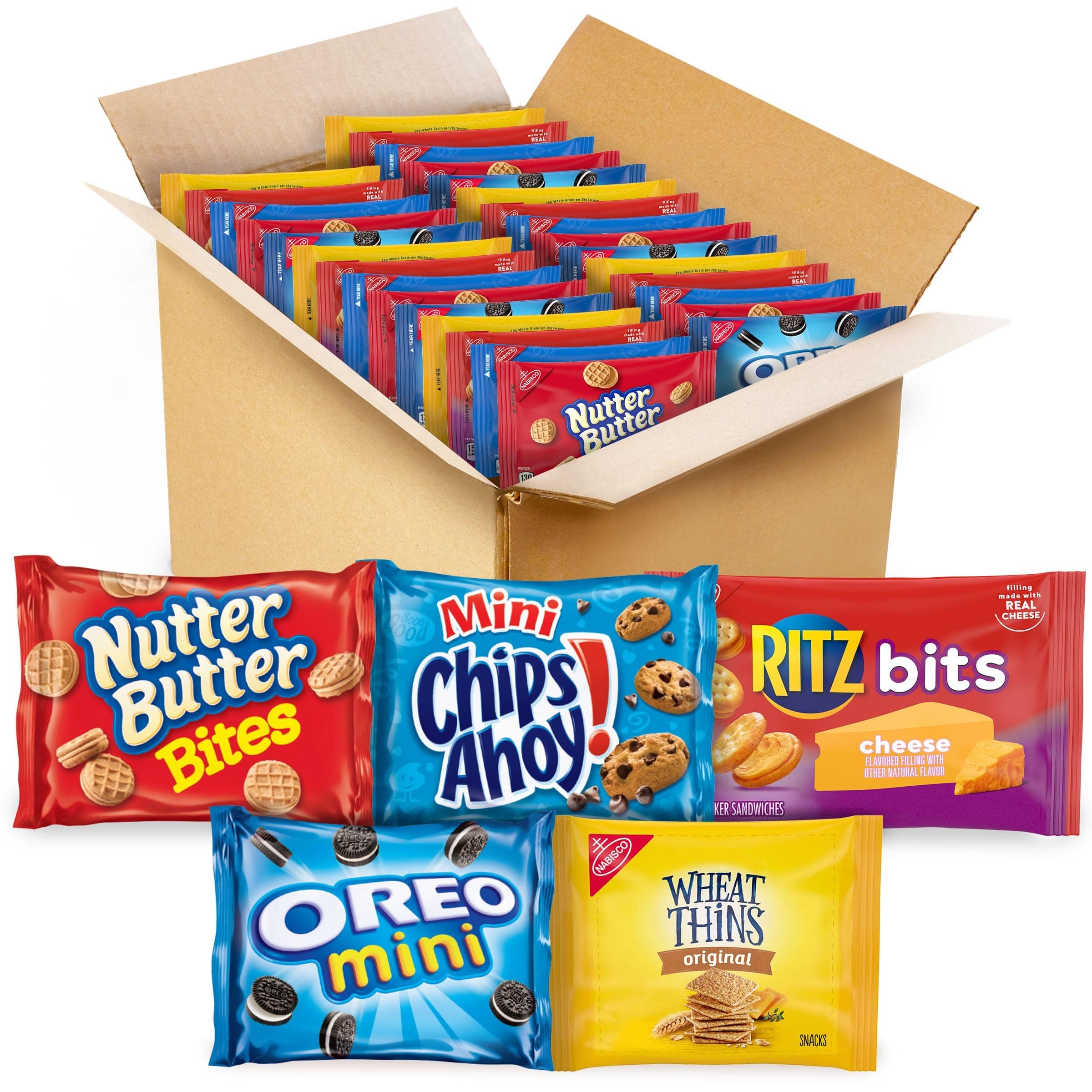 Mini Cookies, Mini CHIPS AHOY! Cookies, RITZ Bits Cheese Crackers, Nutter Butter Bites & Wheat Thins Crackers, Nabisco Cookie & Cracker Variety Pack, 50 Snack Packs