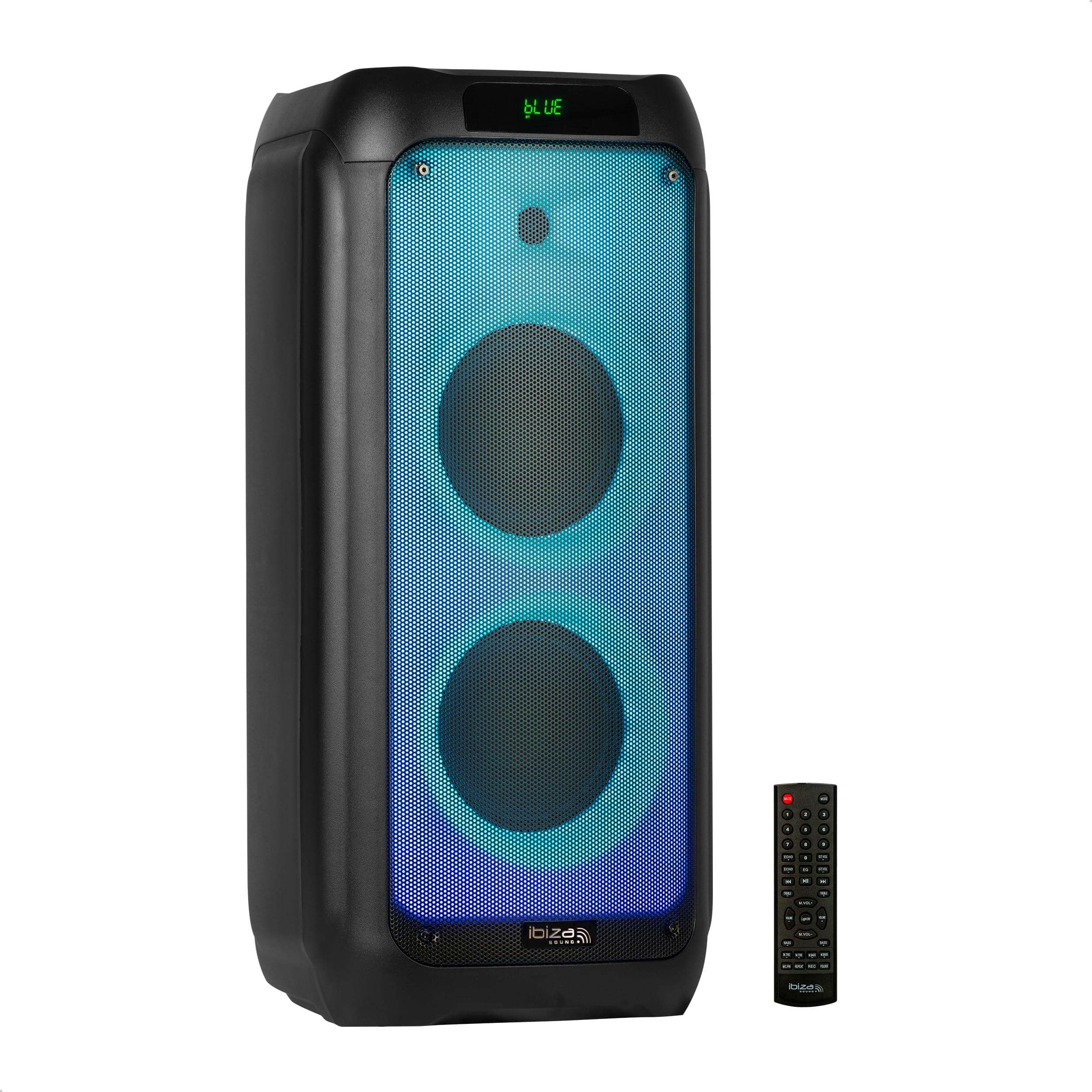 IbizaWAVE8-600W/2x8" Speaker System with Bluetooth, USB and microSD - WAVE LED Effects and TWS Wireless Connection - Black