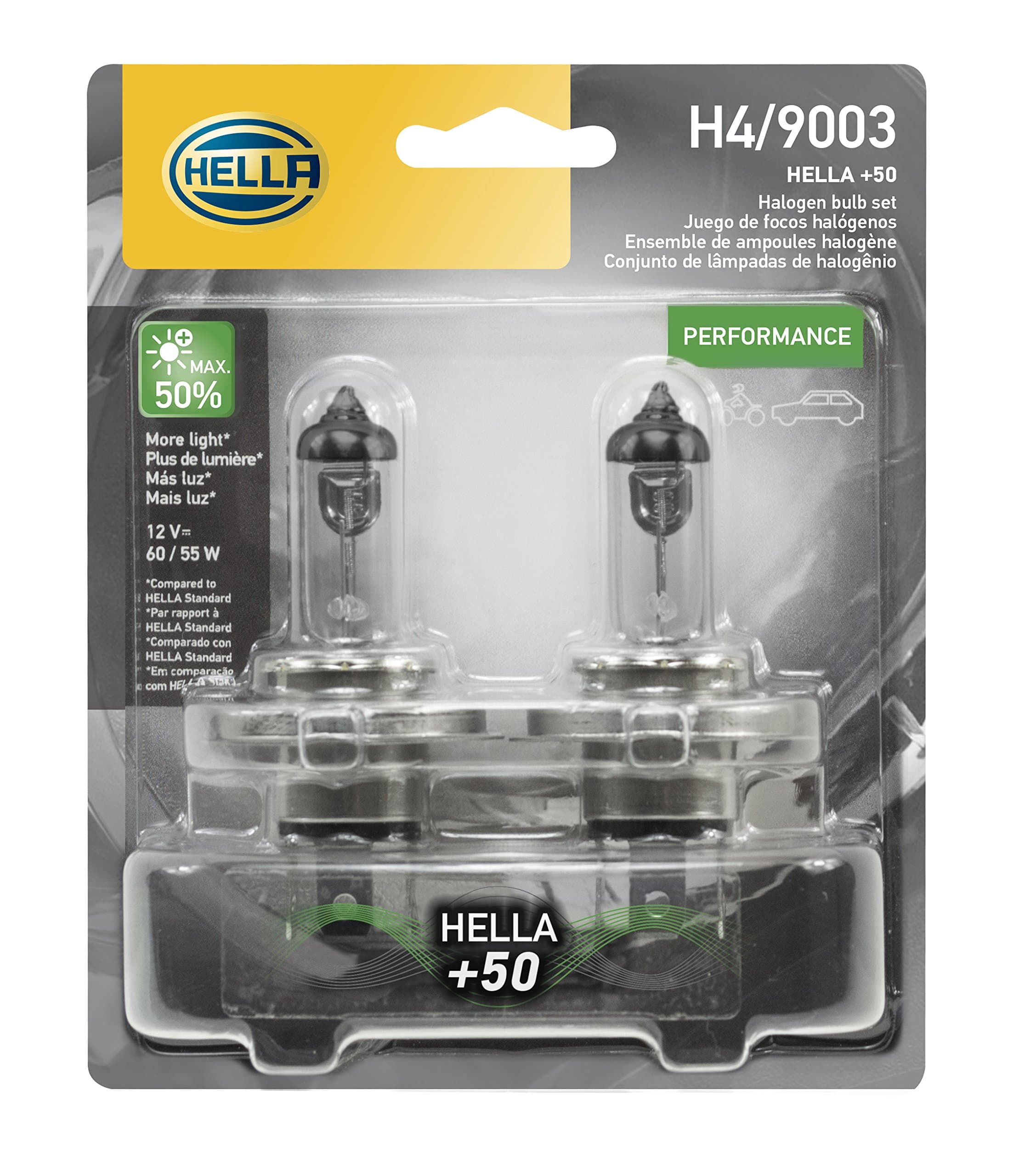 H4P50TB +50 Performance Bulb, 12V, 60/55W, 2 Count (Pack of 1)
