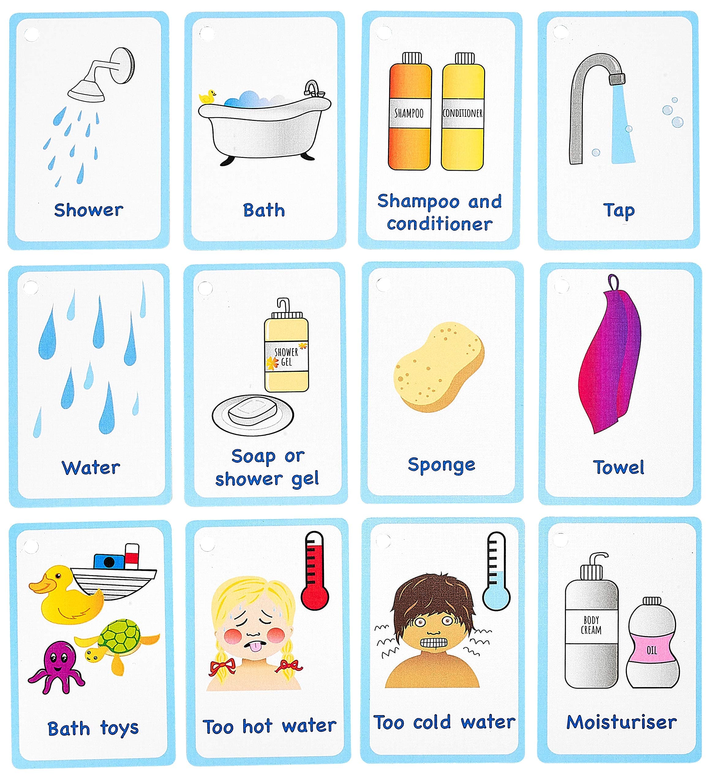 My Bath Time Routine Cards 12 PECS Flashcards for Visual aid Special Ed, Speech Delay Non Verbal Children and Adults with Autism or Special Needs