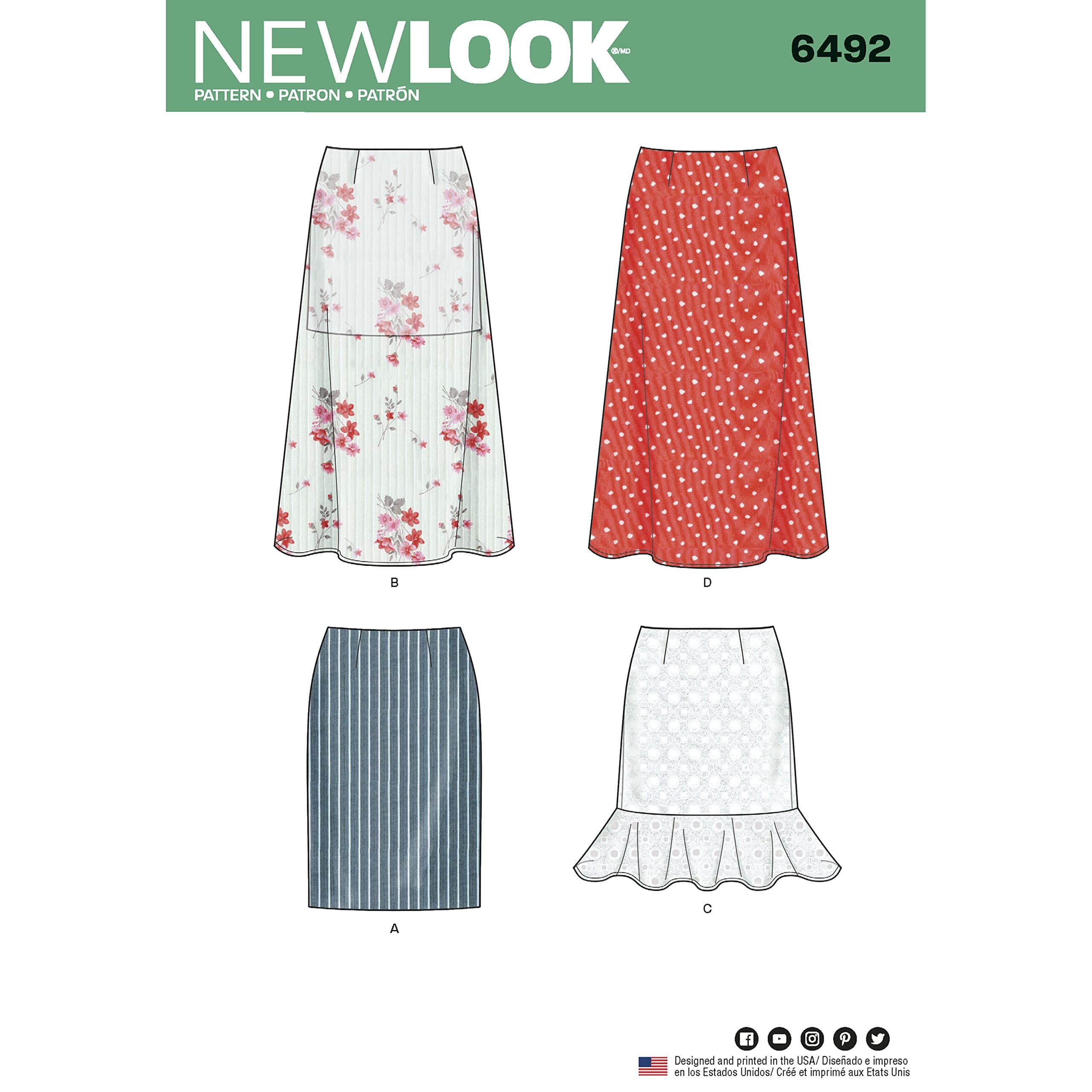 New Look Pattern 6492 Misses' Skirts with Length Variations, Paper, White, 22.05 x 15.05 x 1.05 cm