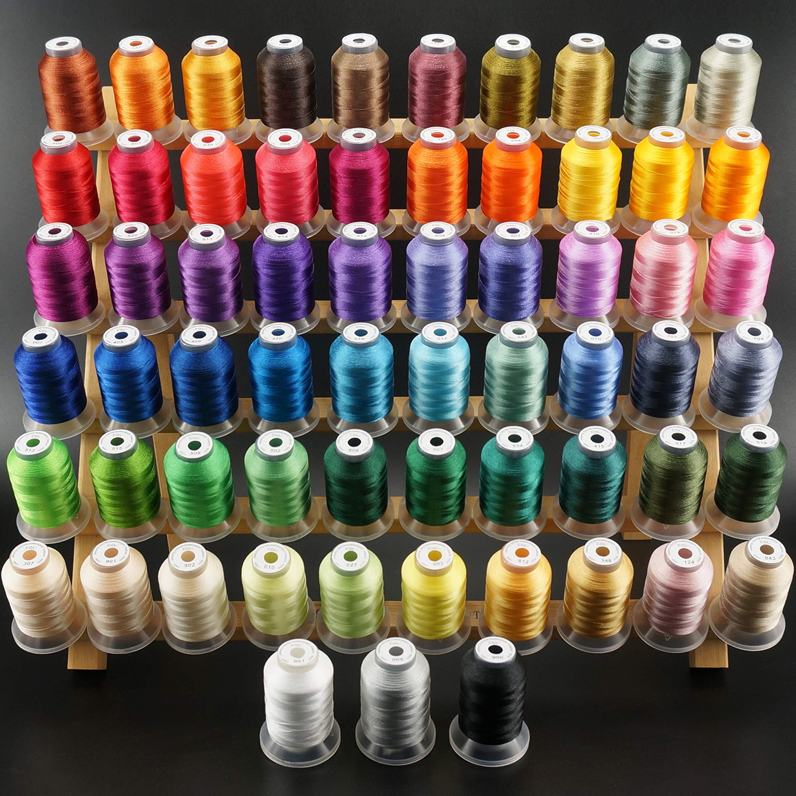 63 Colors Compatible with Brother Polyester Embroidery Machine Thread Kit 500M (550Y) Each Spool Compatible with Brother Babylock Janome Singer Pfaff Bernina Embroidery Sewing Machine