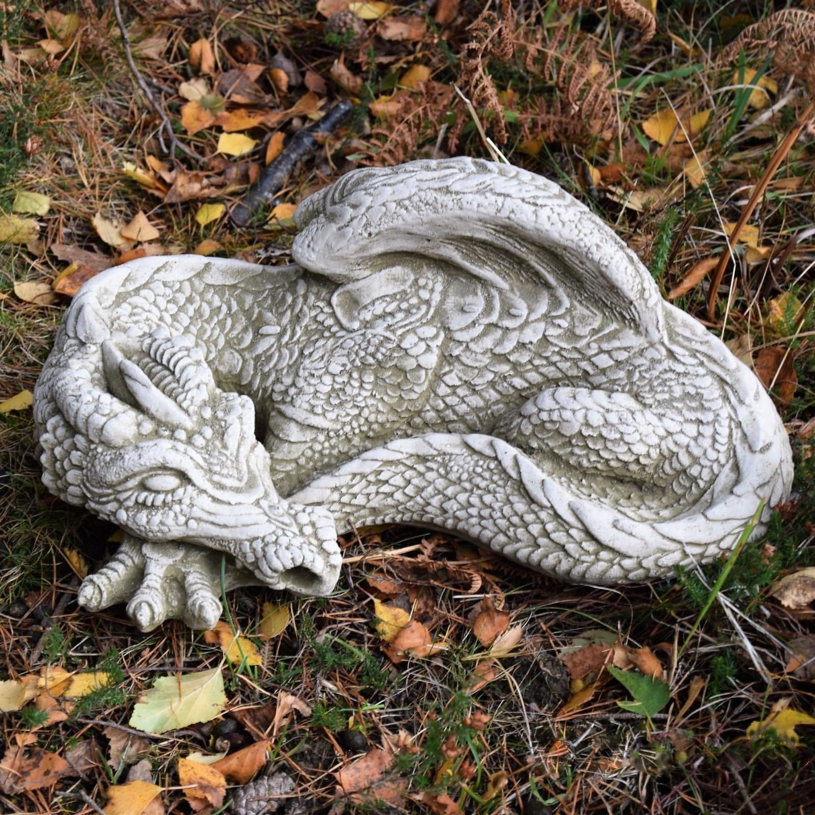 Lying Medium Dragon Gothic Statue Stone Garden Ornament Cast Mythical Decor Gift