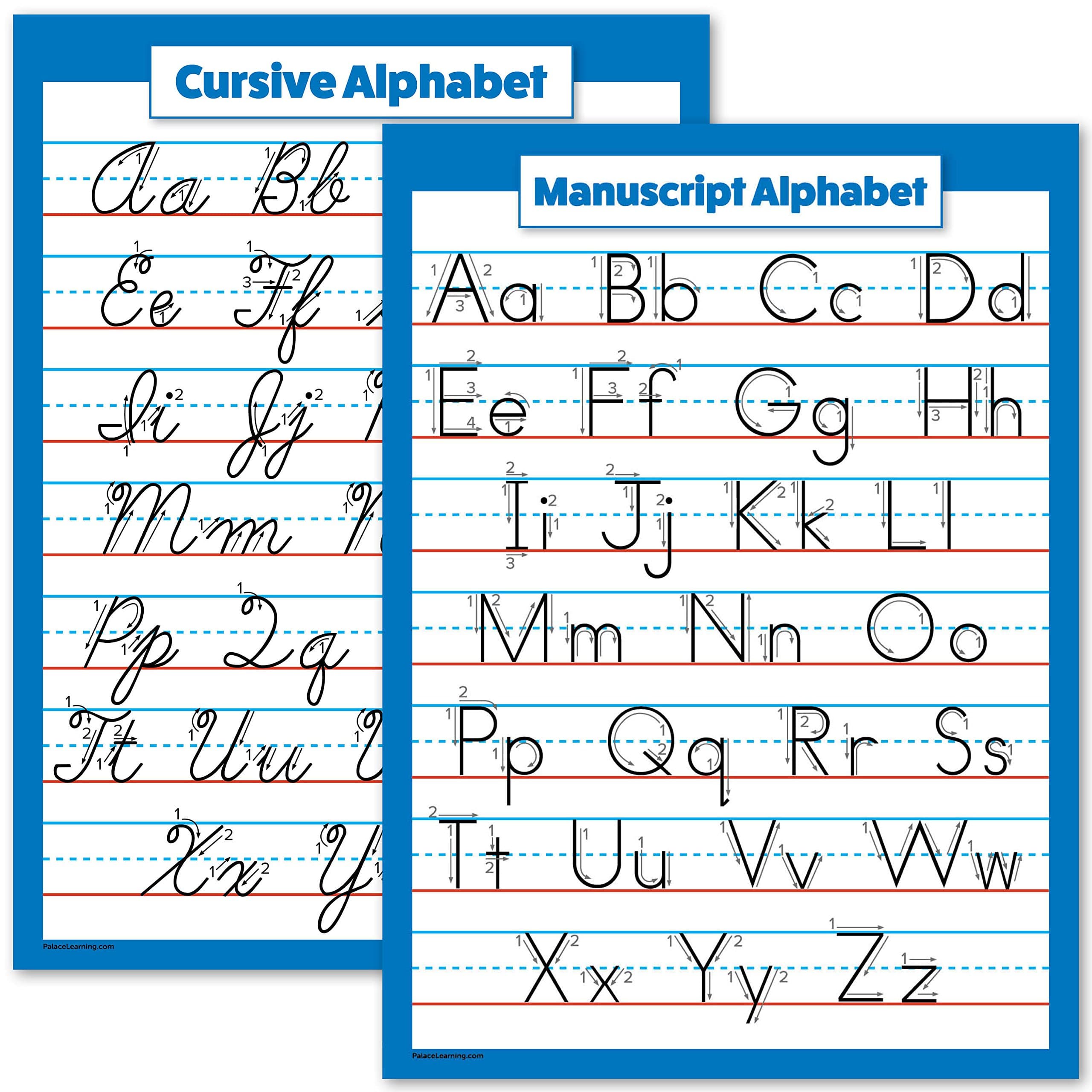Palace Learning ABC Alphabet - Cursive Chart & Manuscript Poster - Laminated 2 Poster Set (Laminated 18" x 24")