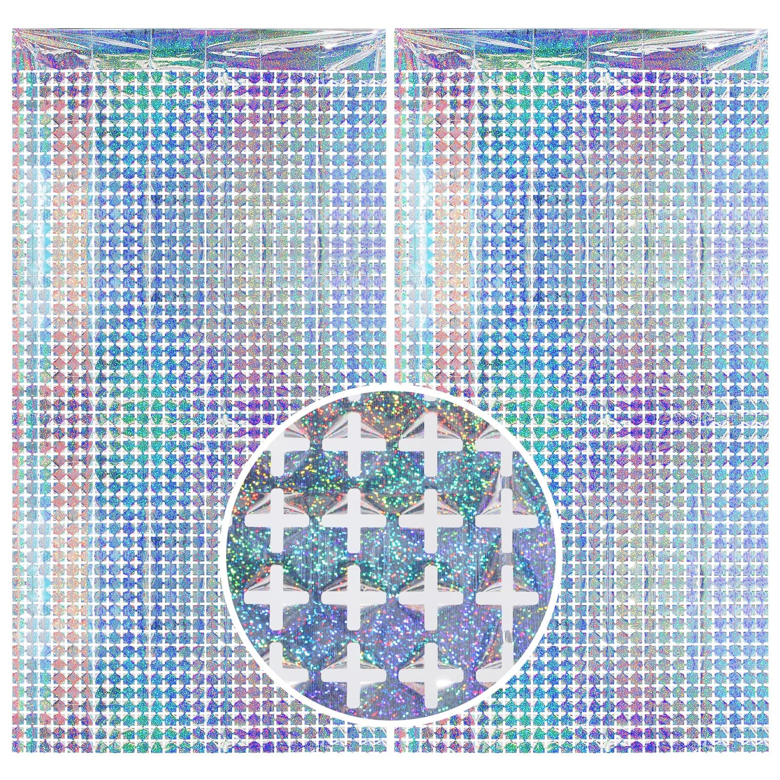 4 Pack Silver Shimmer Wall Curtains - Disco Foil Sequin Metallic Backdrop for Birthday, Bachelorette, 70s, 80s, 90s Theme Parties