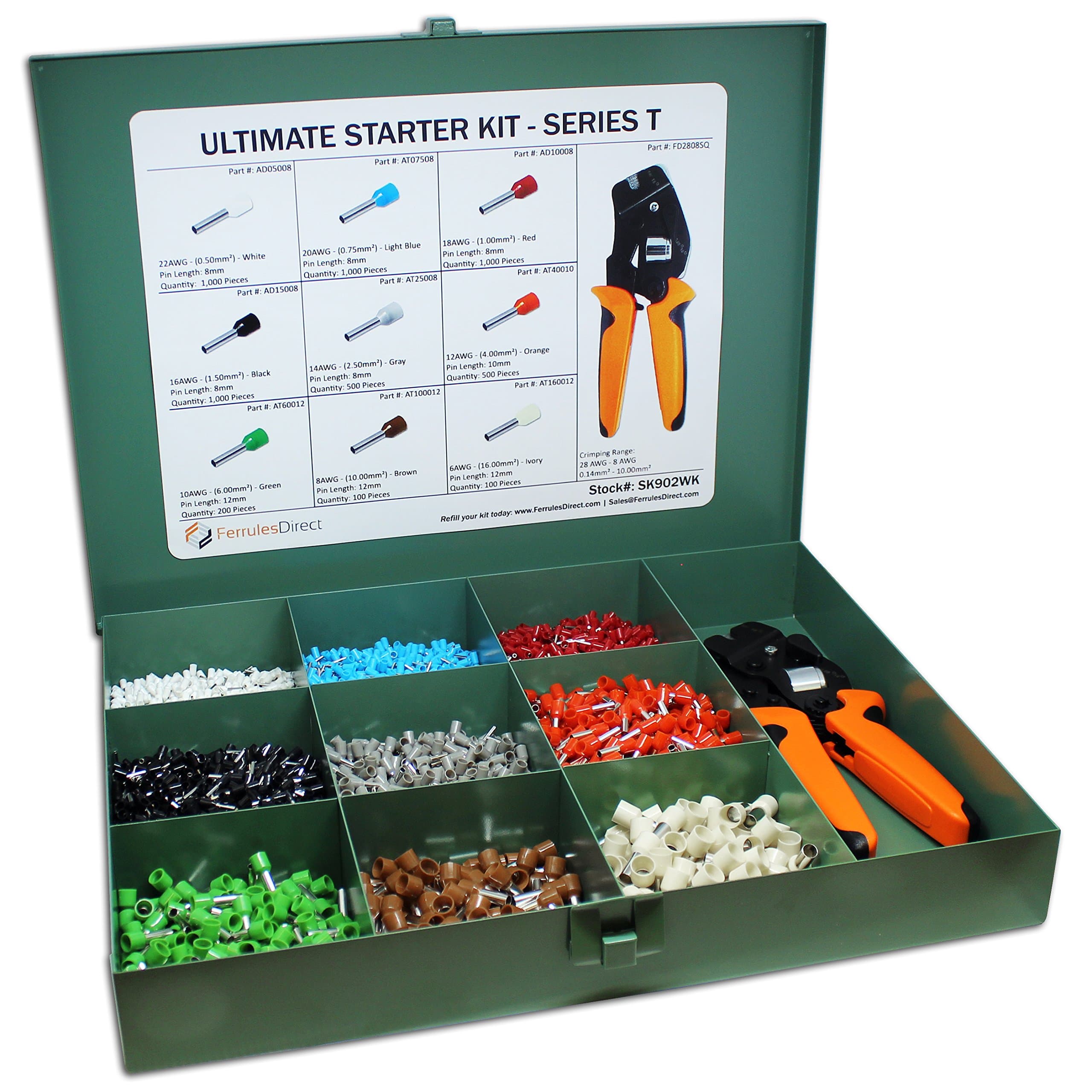 5400 Piece Wire Ferrules Ultimate Kit with Square Profile Crimping Tool-22 AWG to 6 AWG Insulated Connectors-SK902WK