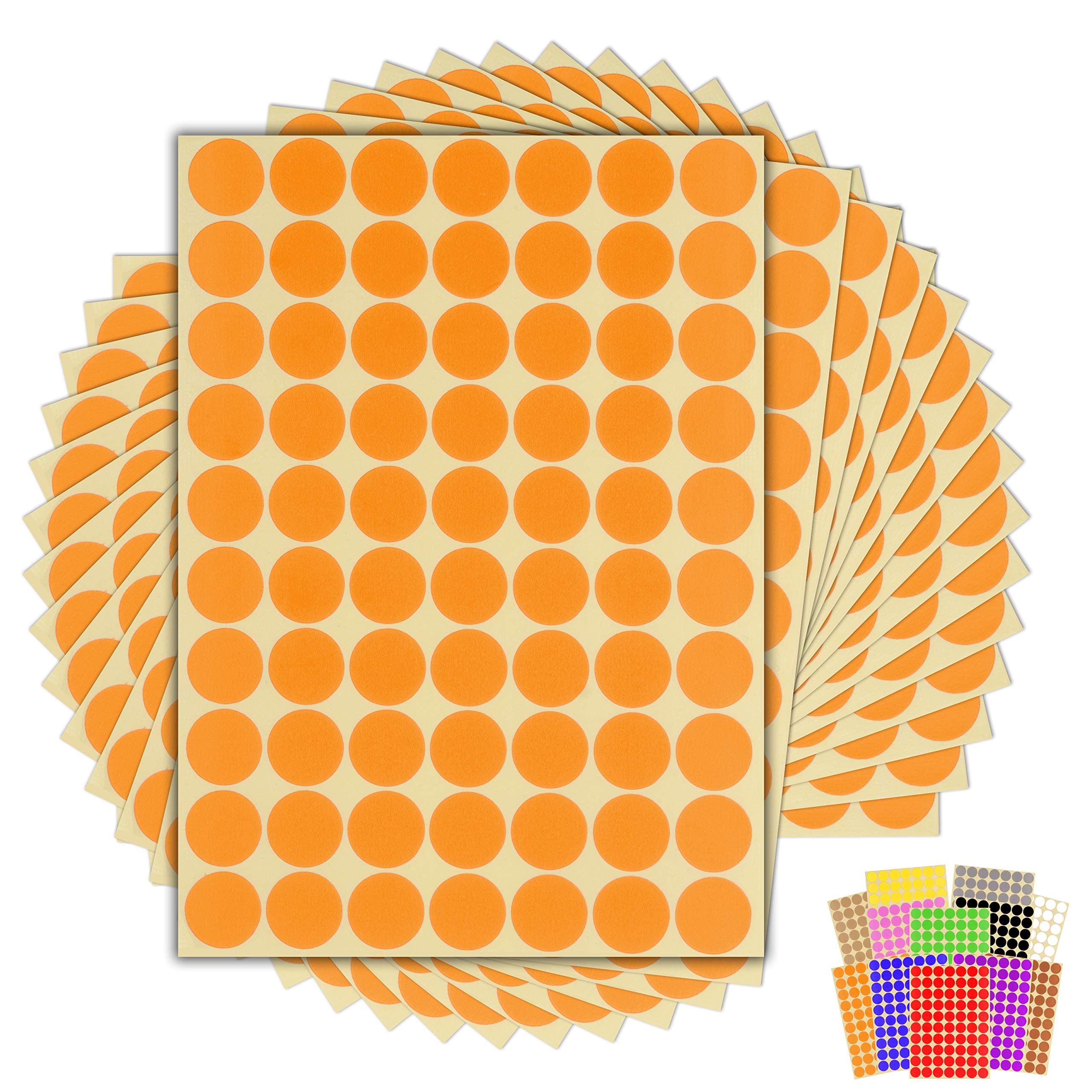 1,050 x Orange Sticky Dots - 19mm - Round Colour Coding Dot Stickers - 15 Sheets