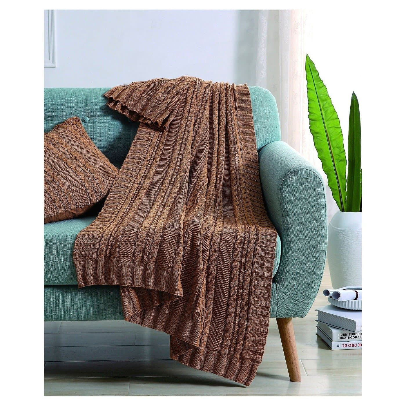 VCNY Home Dublin Cable Knit, Super Soft Microfiber Throw Blanket, 50" x 70", Camel