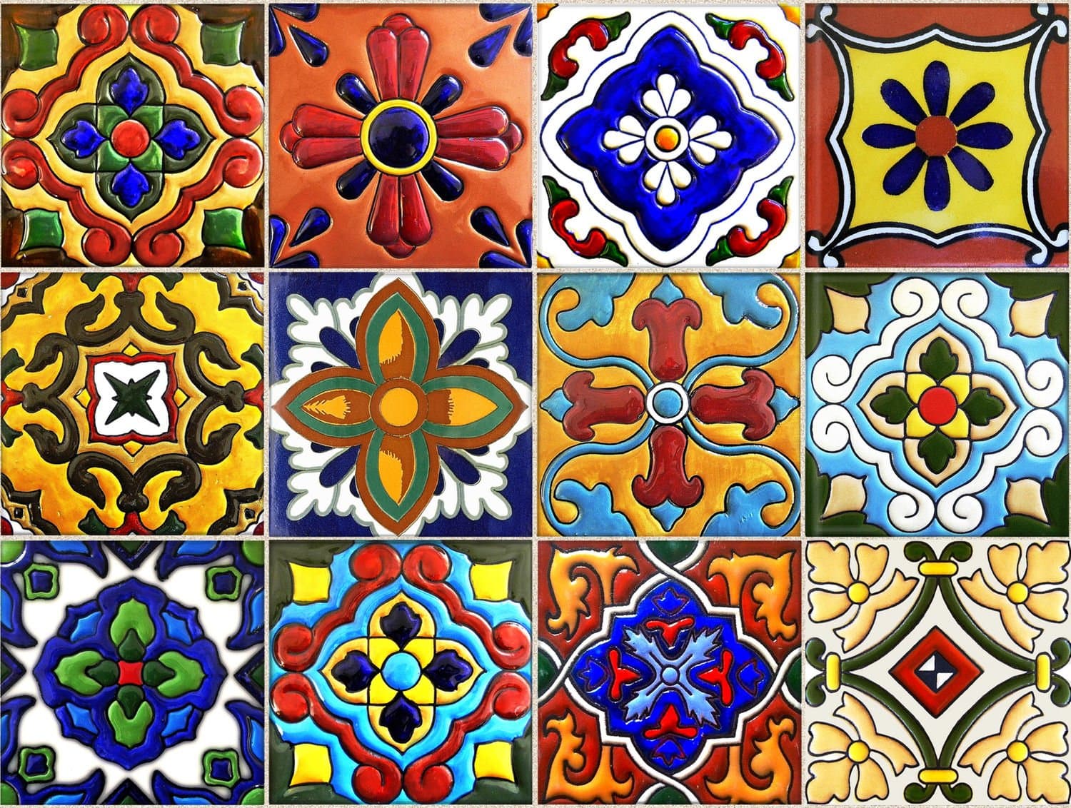 Tile Stickers 4-1/4in 24pc Inch Kitchen Backsplash Bathroom Vinyl Waterproof Peel and Stick Mexican Talavera TR001