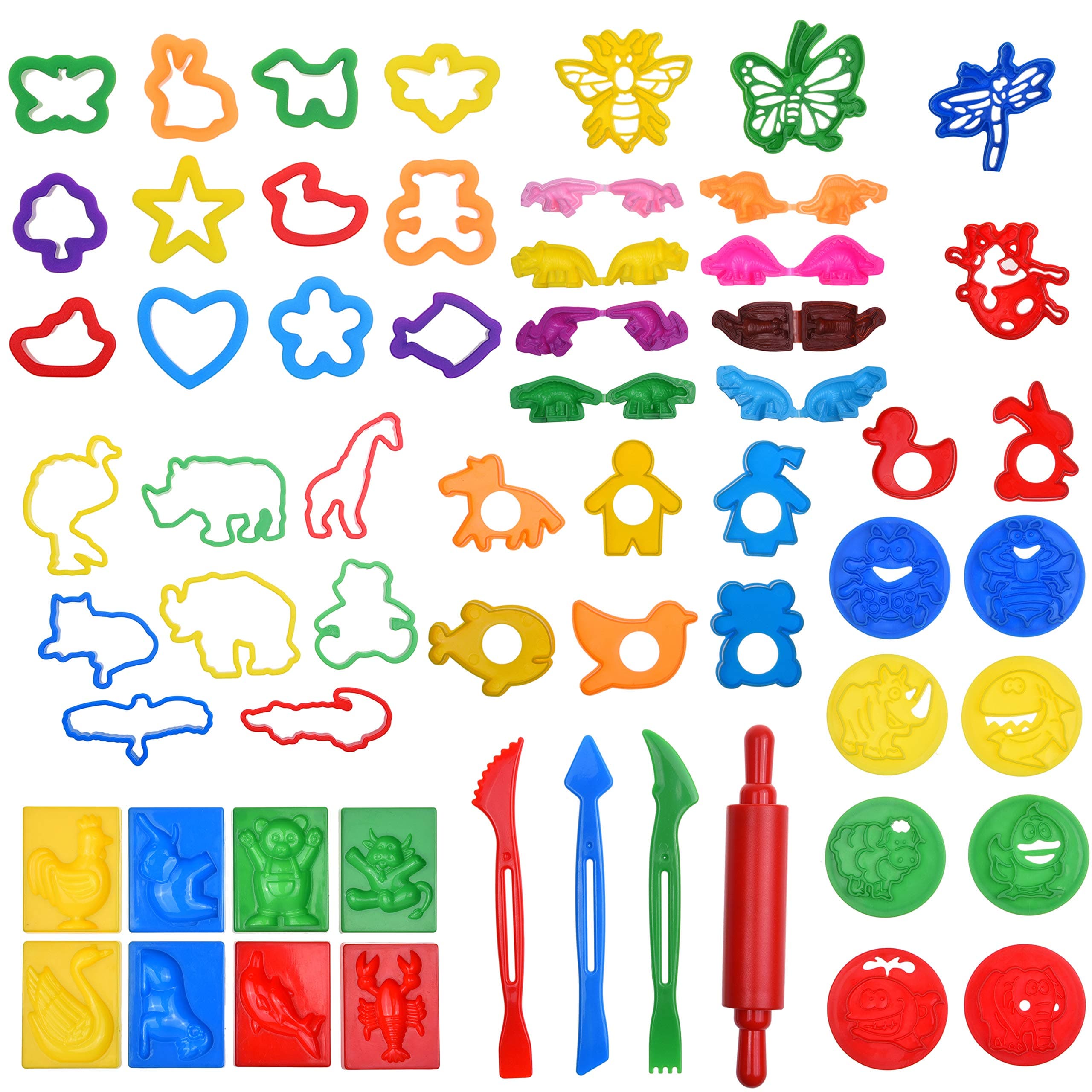 60pcs Play Dough Tools Kit, Playdough Dino Play Set, Including Play Dough Set Dinosaur, Rolling Pin, Cutters Shapes, Playdough Sets for Kids, Play Dough Dinosaur Molds, Playdough Set Boys
