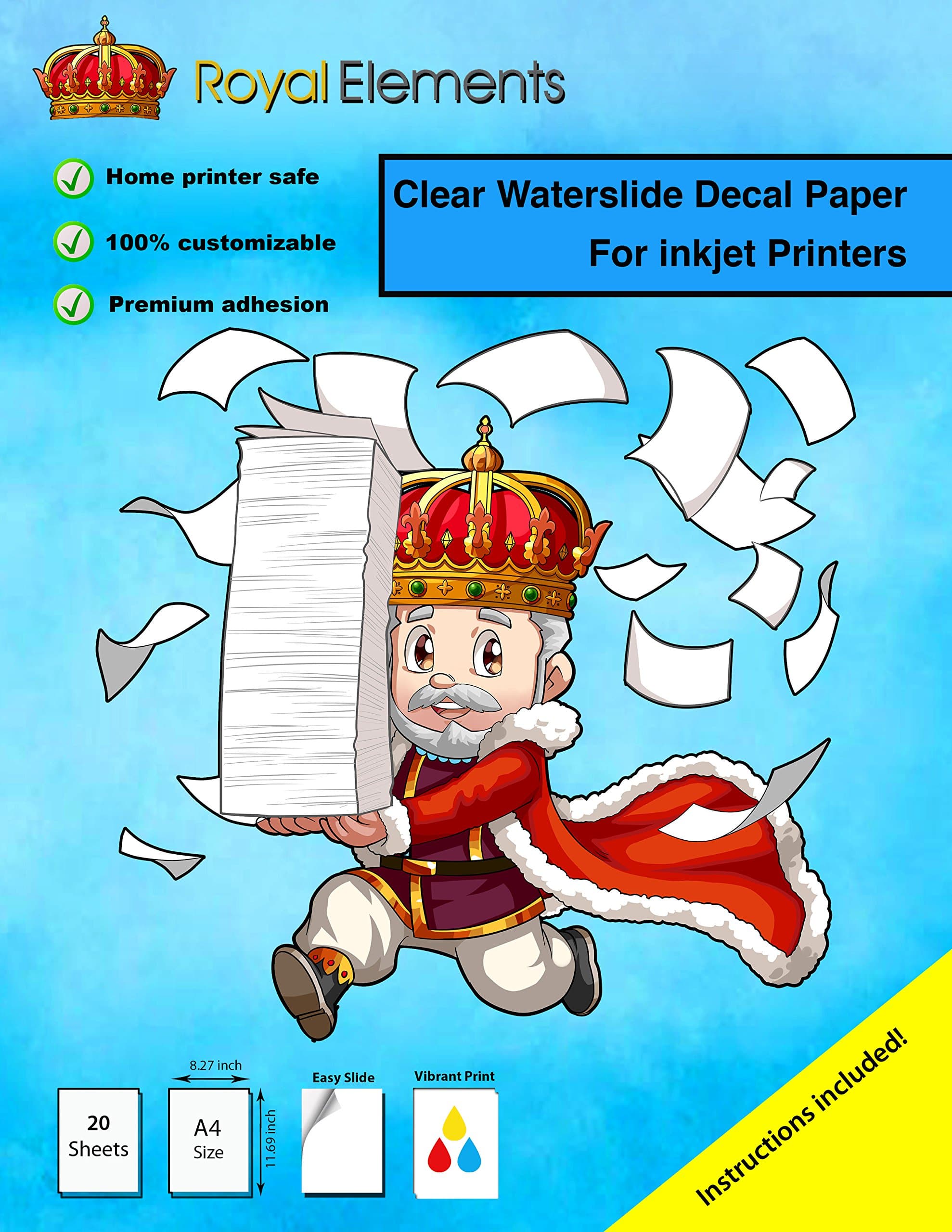 Royal Elements Waterslide Decal Paper - Clear for Inkjet Printers - 20 Sheets