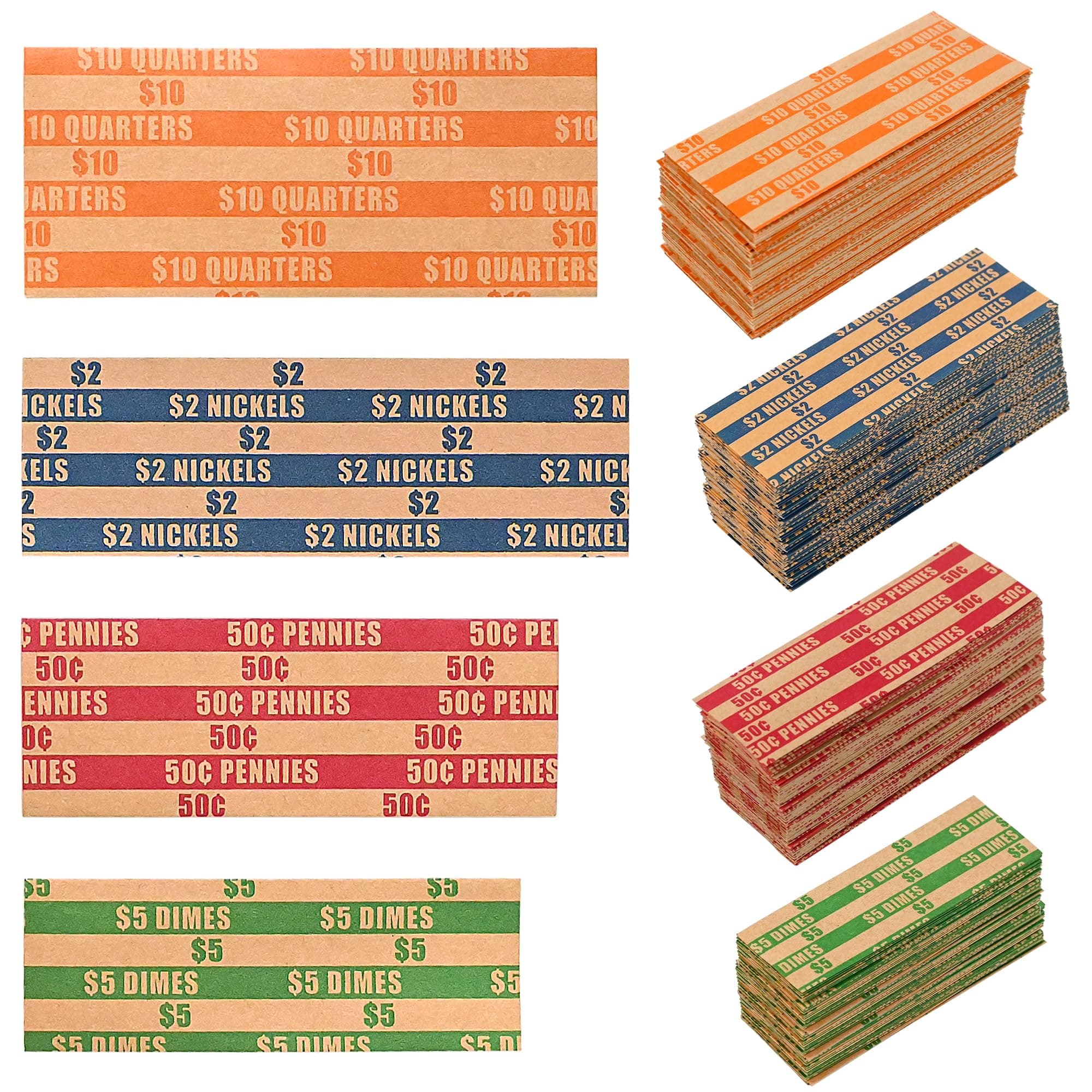 L LIKED 300 Assorted Flat Striped Coin Wrappers, 75 of Each Pennies, Nickels, Dimes and Quarters