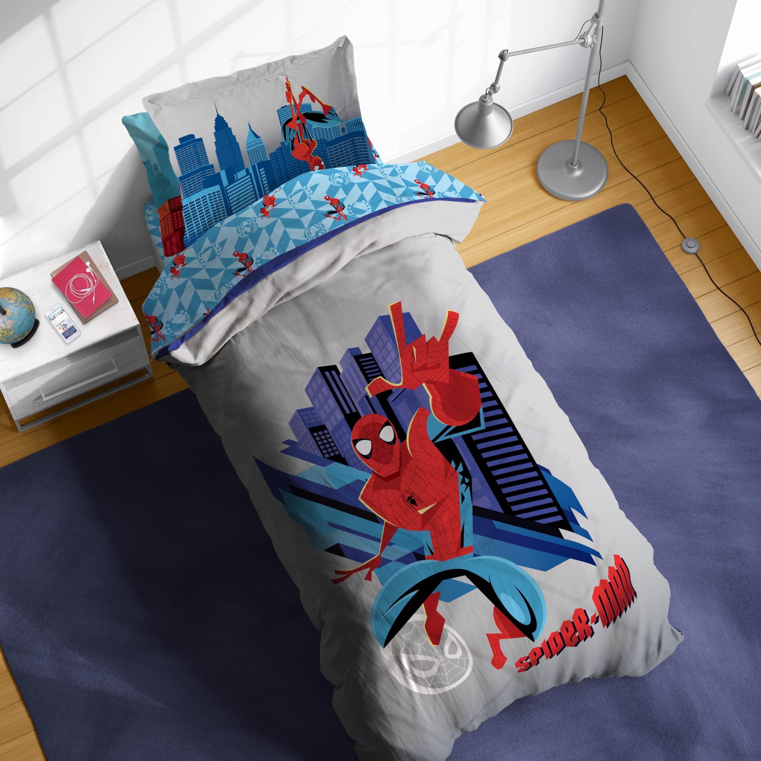 Kids Comforter Set Includes Sheets and Pillow Covers - Soft and Cozy Bed Set for Stylish Room Decor, Gray - Spiderman, 5 Piece Twin Bedding