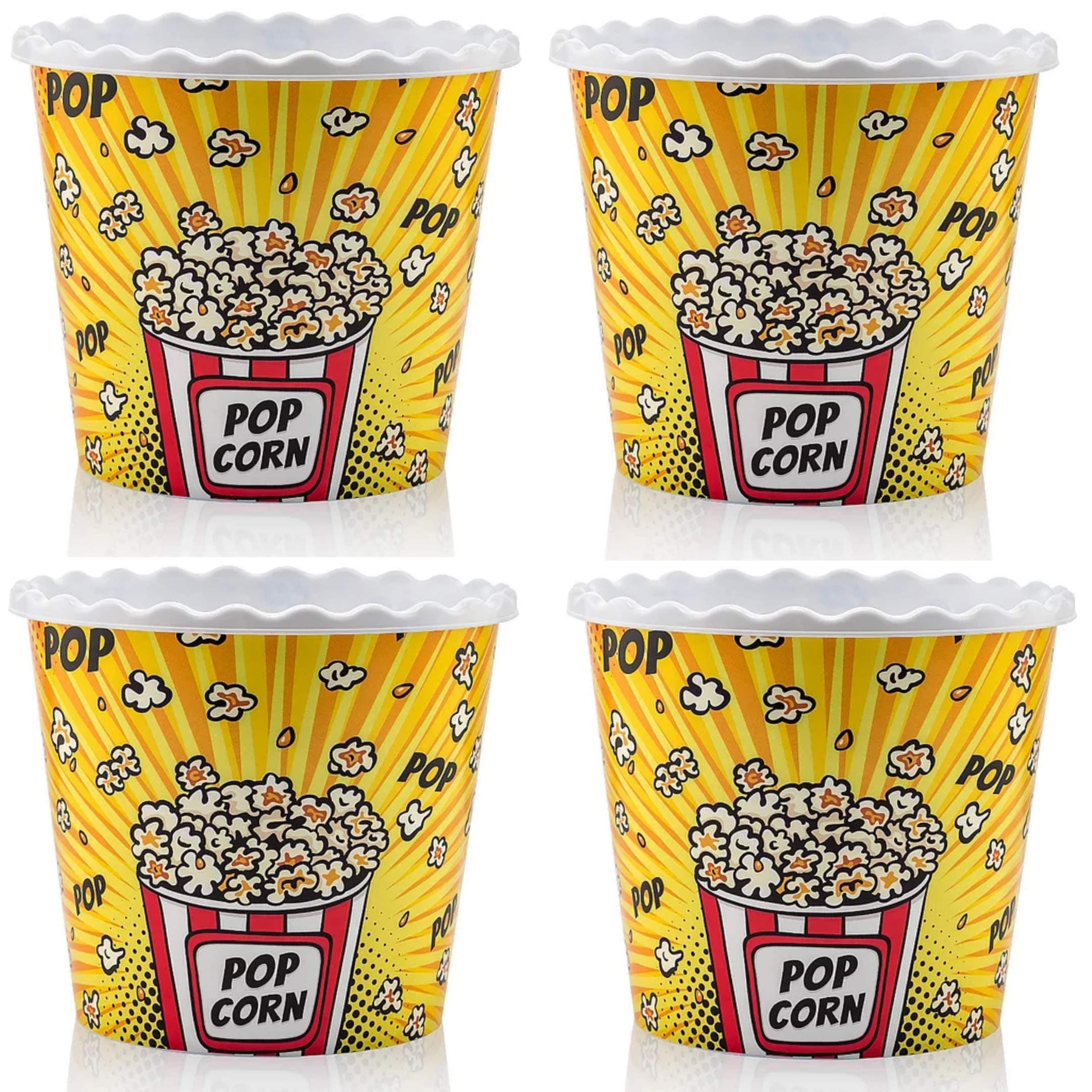 Modern Style Reusable Plastic Popcorn Box/Containers/Popcorn Bowls Set for Movie Theater Night - (BPA Free - YELLOW 4 Pack-75 oz)