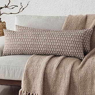 Foindtower Set of 2 Decorative Floral Long Body Lumbar Throw Pillow Covers Vintage Accent Farmhouse Cushion Covers Neutral Home Decor for Sofa Couch Chair Bedroom Living Room,14×36 Inch,Brown