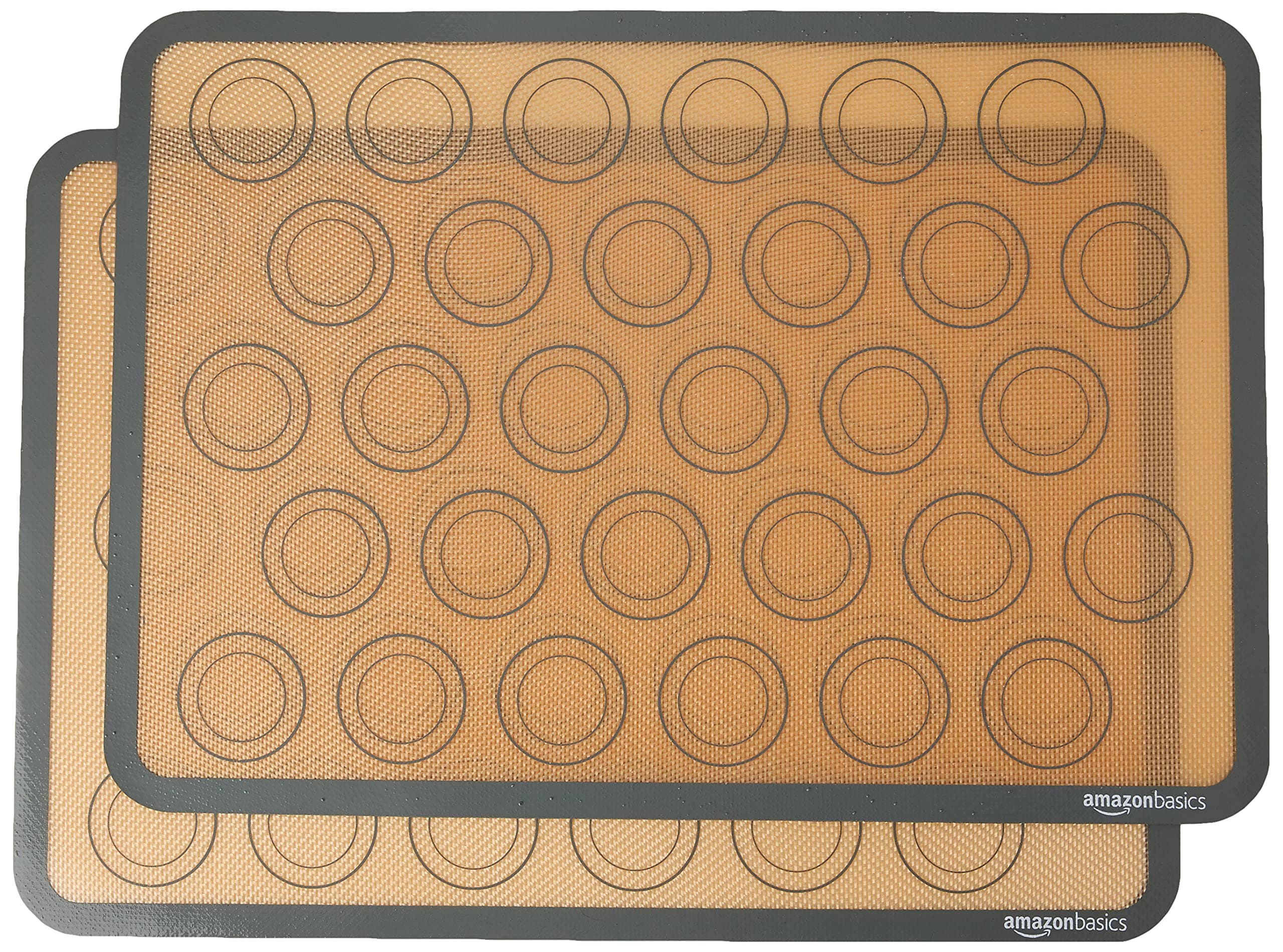 Amazon Basics Silicone Baking Mat for Macarons, Non-Stick, Food Safe, Reusable, Oven-Safe, 16.5" x 11.6", Beige/Gray, 2-Pack